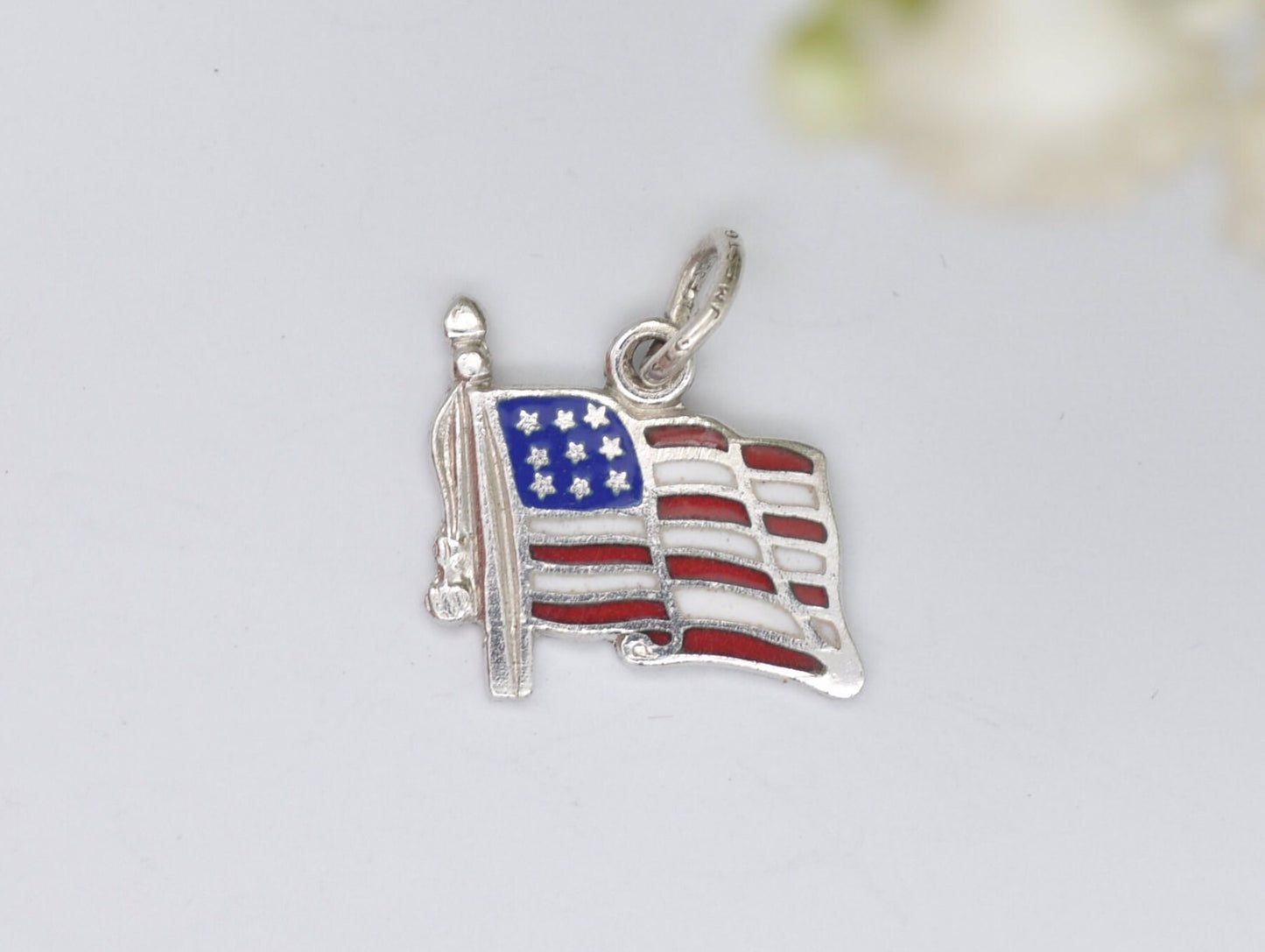 Vintage Sterling Silver and Enamel USA Flag Souvenir Charm / Pendant - America / Flag / Tourist / Travel / Charm Bracelet / 925