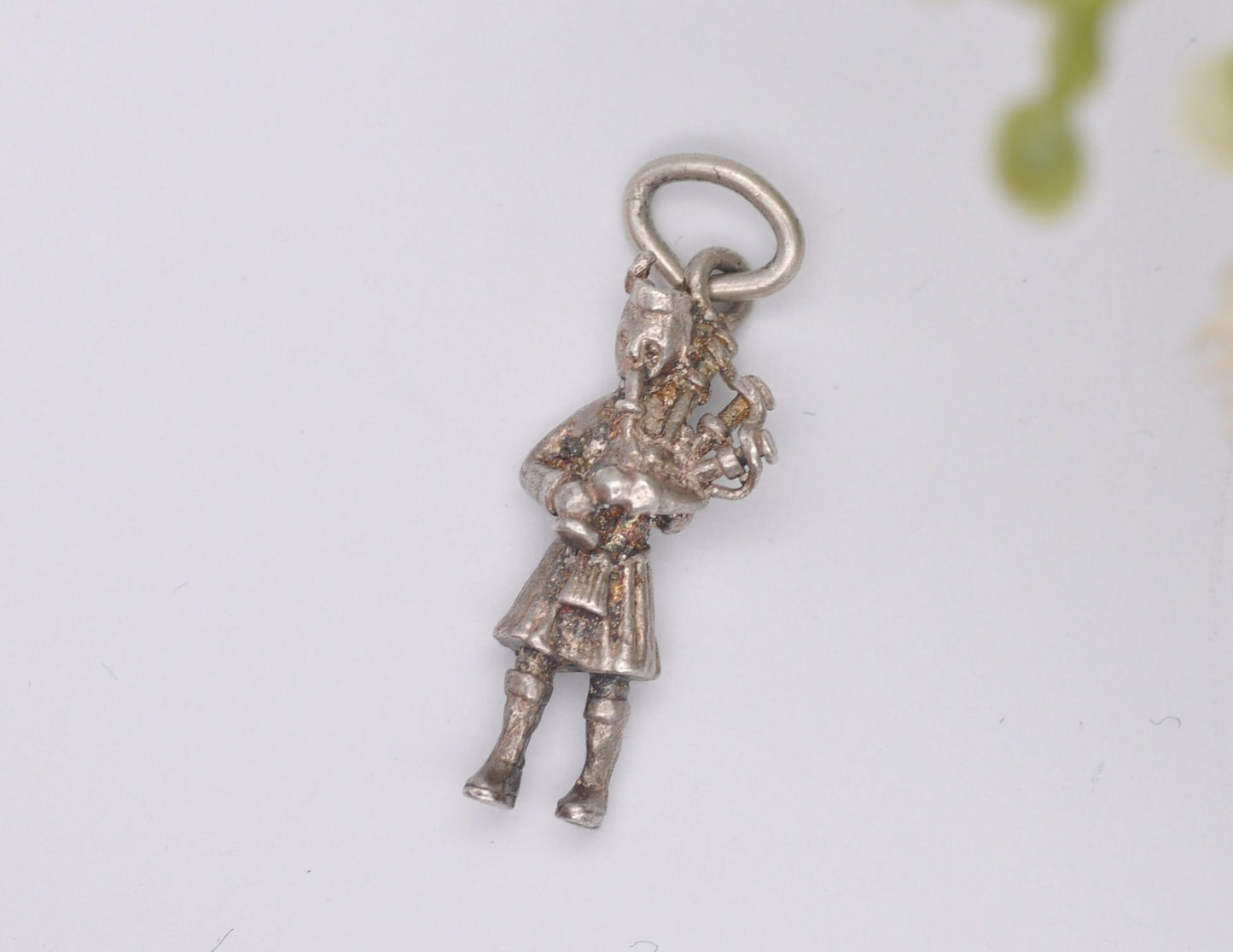 Vintage Sterling Silver Scottish Bagpiper Charm / Pendant - Scotland / Instrument / Playing Bagpipes / Patriotic / Charm Bracelet