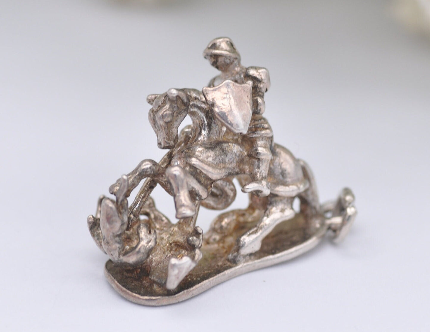 Vintage Silver Saint George and the Dragon Charm / Pendant - Christianity | England | Detailed | Mythology | Sterling Silver | for Bracelet