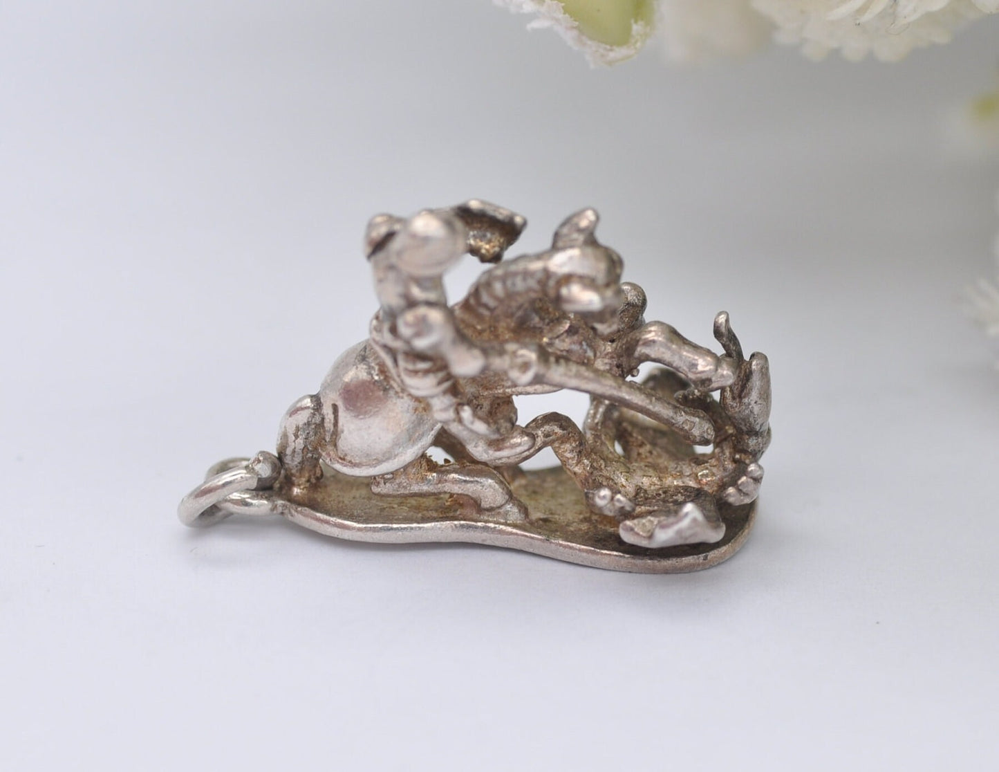 Vintage Silver Saint George and the Dragon Charm / Pendant - Christianity | England | Detailed | Mythology | Sterling Silver | for Bracelet