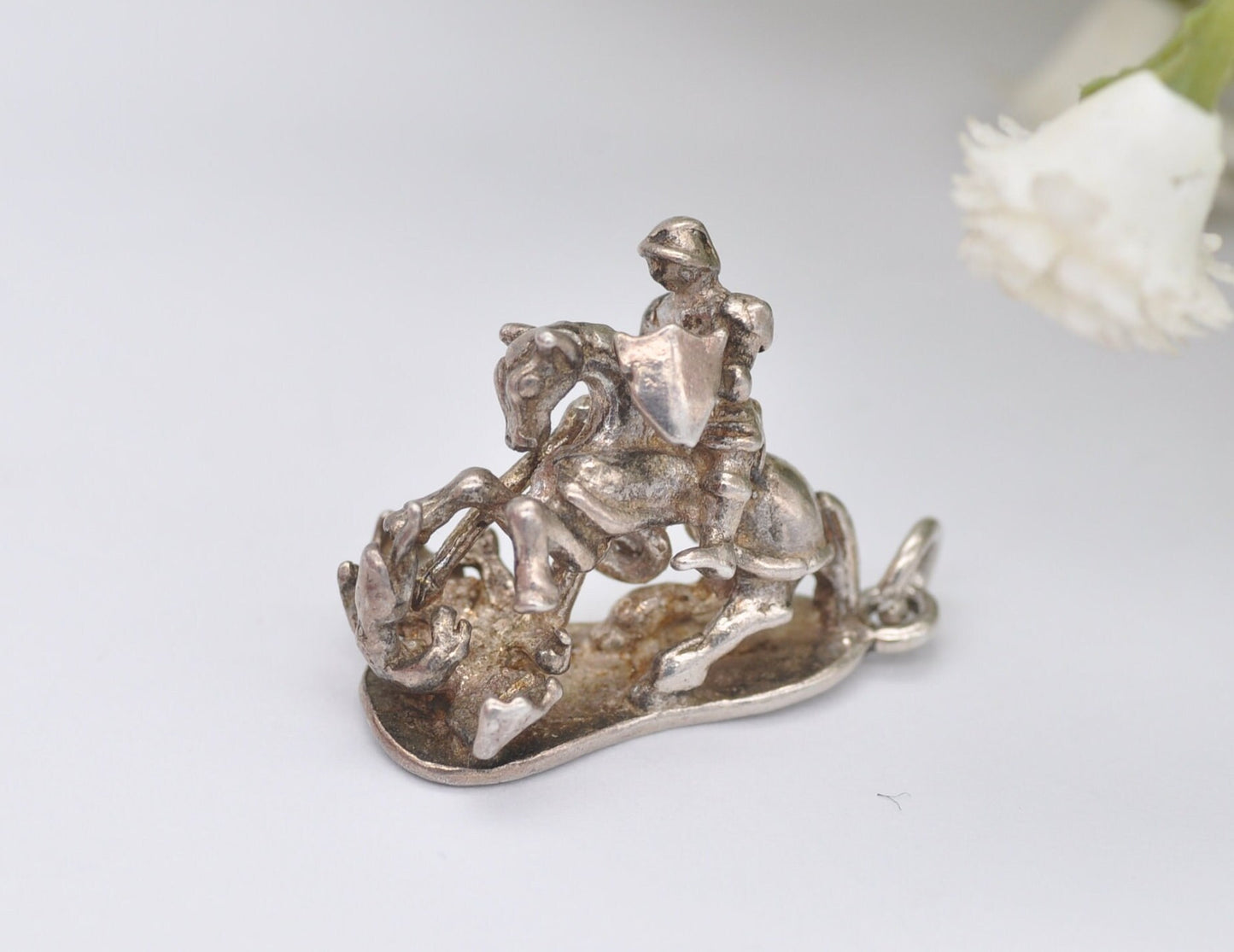 Vintage Silver Saint George and the Dragon Charm / Pendant - Christianity | England | Detailed | Mythology | Sterling Silver | for Bracelet