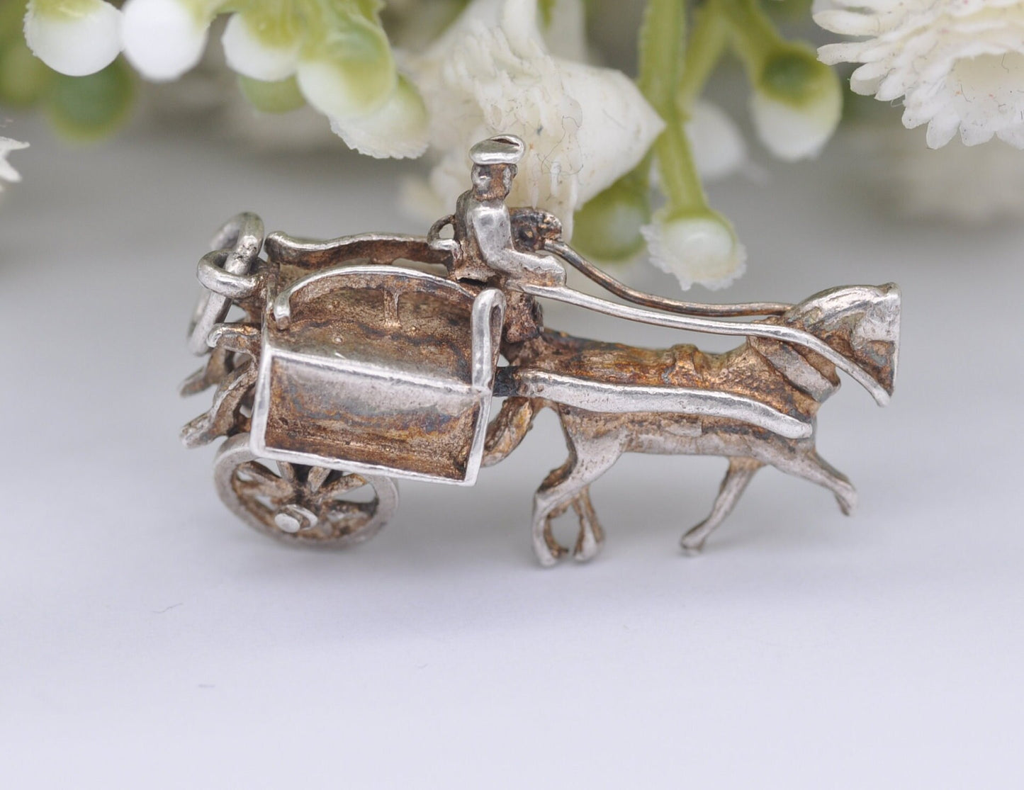 Vintage Sterling Silver Horse and Carriage Charm / Pendant - Animal / Nature / Charm Bracelet