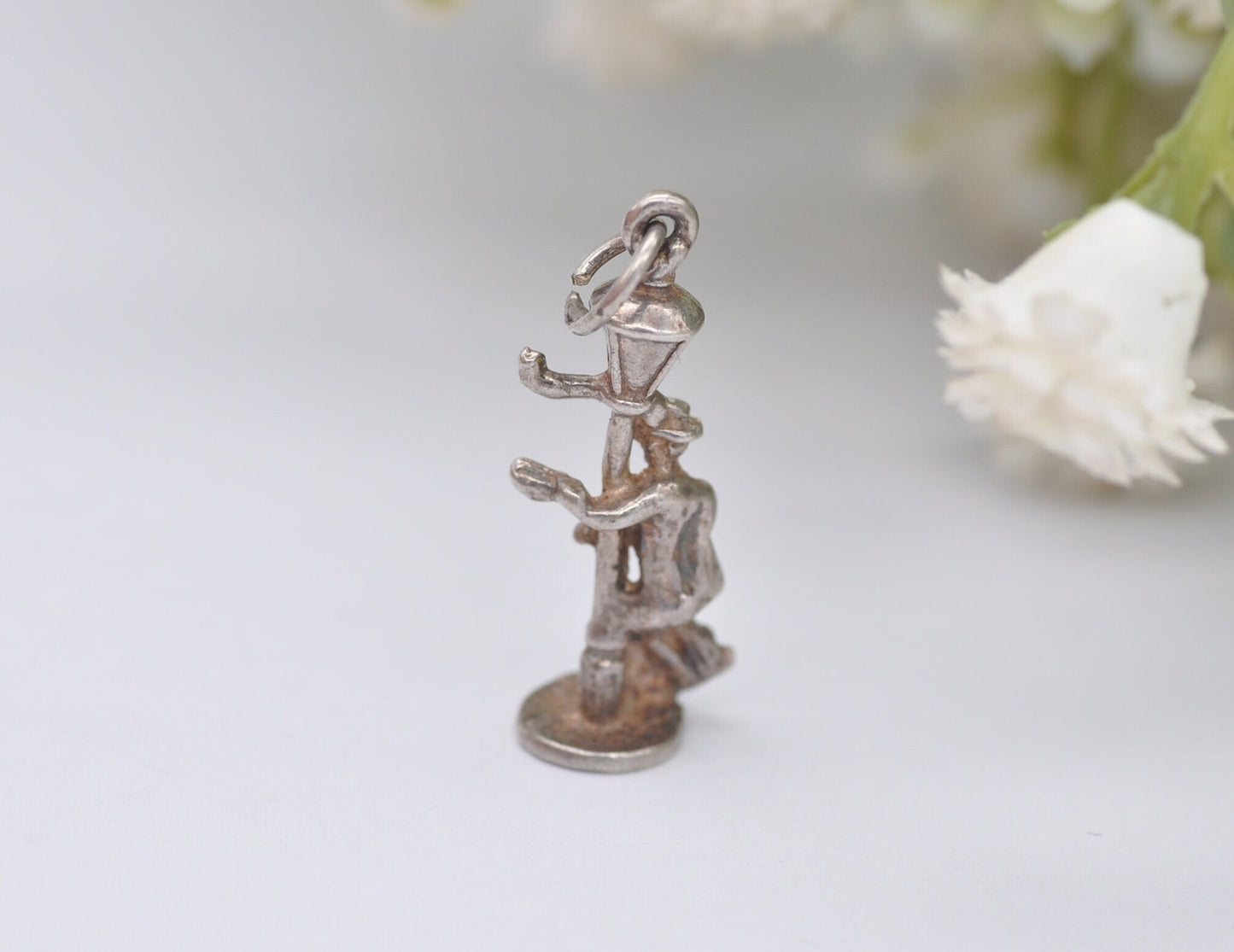 Vintage Silver Drunk Man on a Lamp Post Charm / Pendant - Drinking / Fun / Sterling Silver / Charm Bracelet