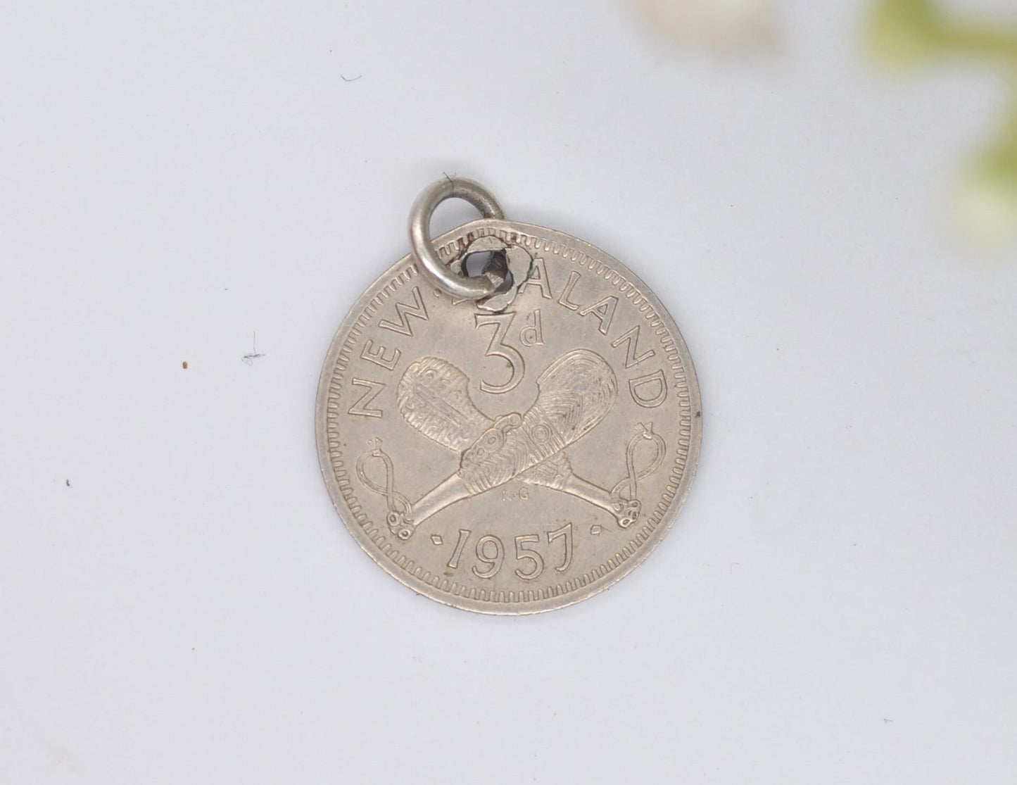 Vintage New Zealand Elizabeth II 3d Threepence Coin Charm / Pendant - 1957 / 3 Pence / Queen / English / British / Royalty / Charm Bracelet