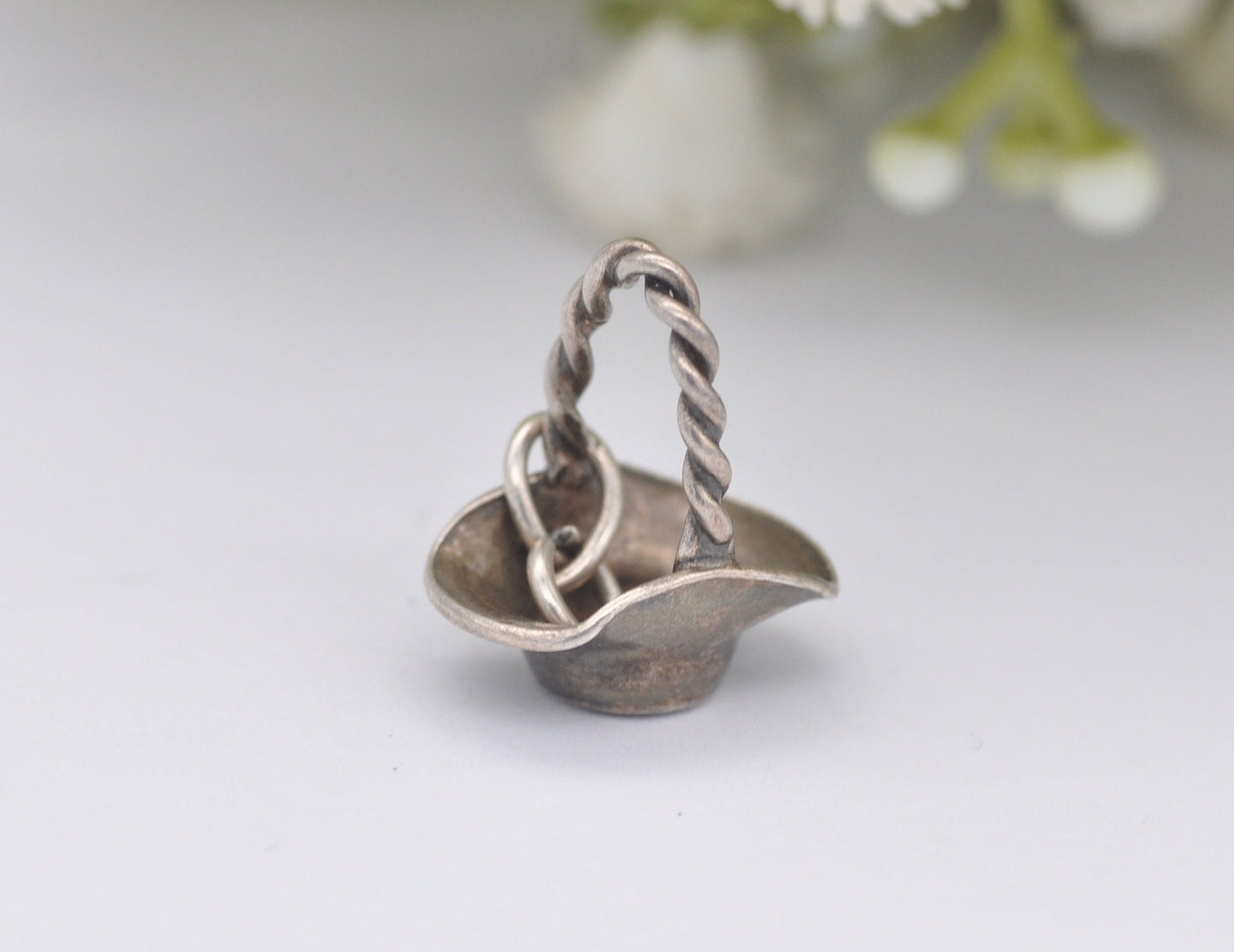 Vintage Sterling Silver Basket Charm - Bag / GAP / Hallmark / Fruit / Charm Bracelet