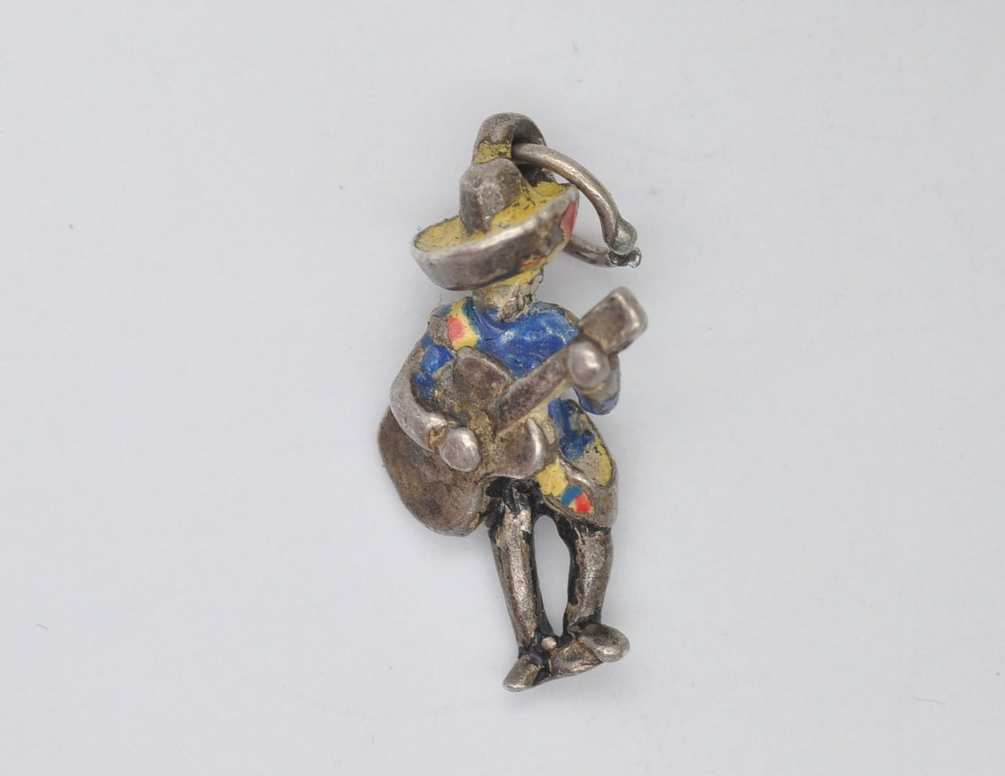 Vintage Sterling Silver Mariachi Charm / Pendant - Mexican Guitarist / Guitar / Instrument / Strings / Music / Charm Bracelet / Enamel