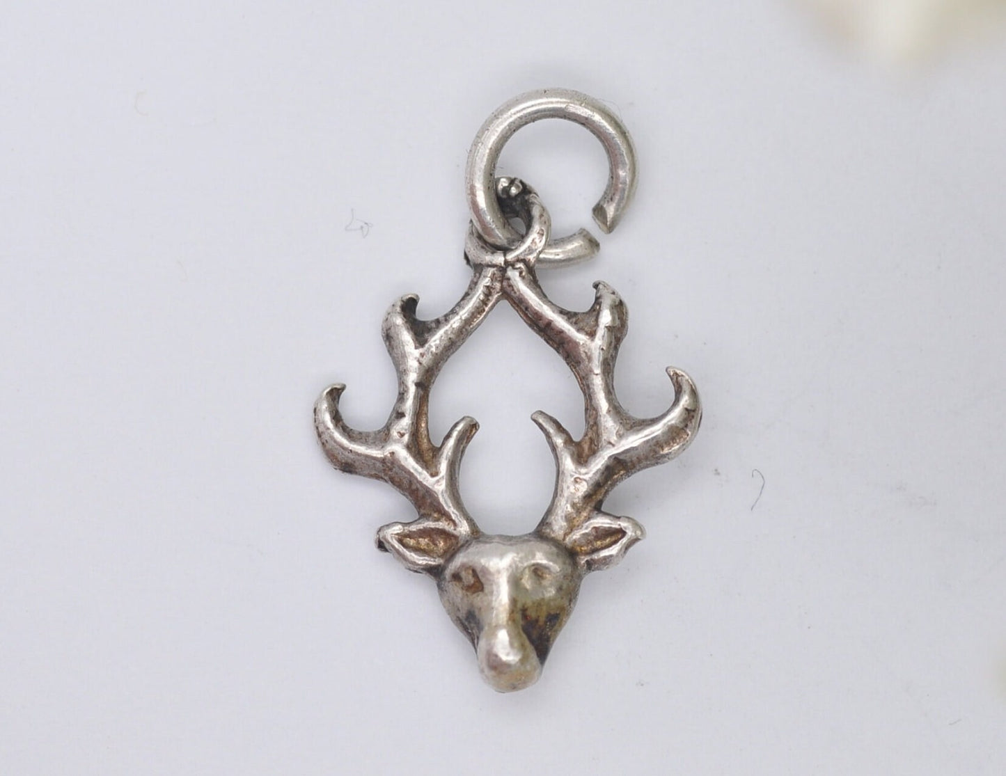 Vintage Sterling Silver Stag Head Charm / Pendant - Deer / Scottish / Antlers / Woodland / Animal / Charm Bracelet