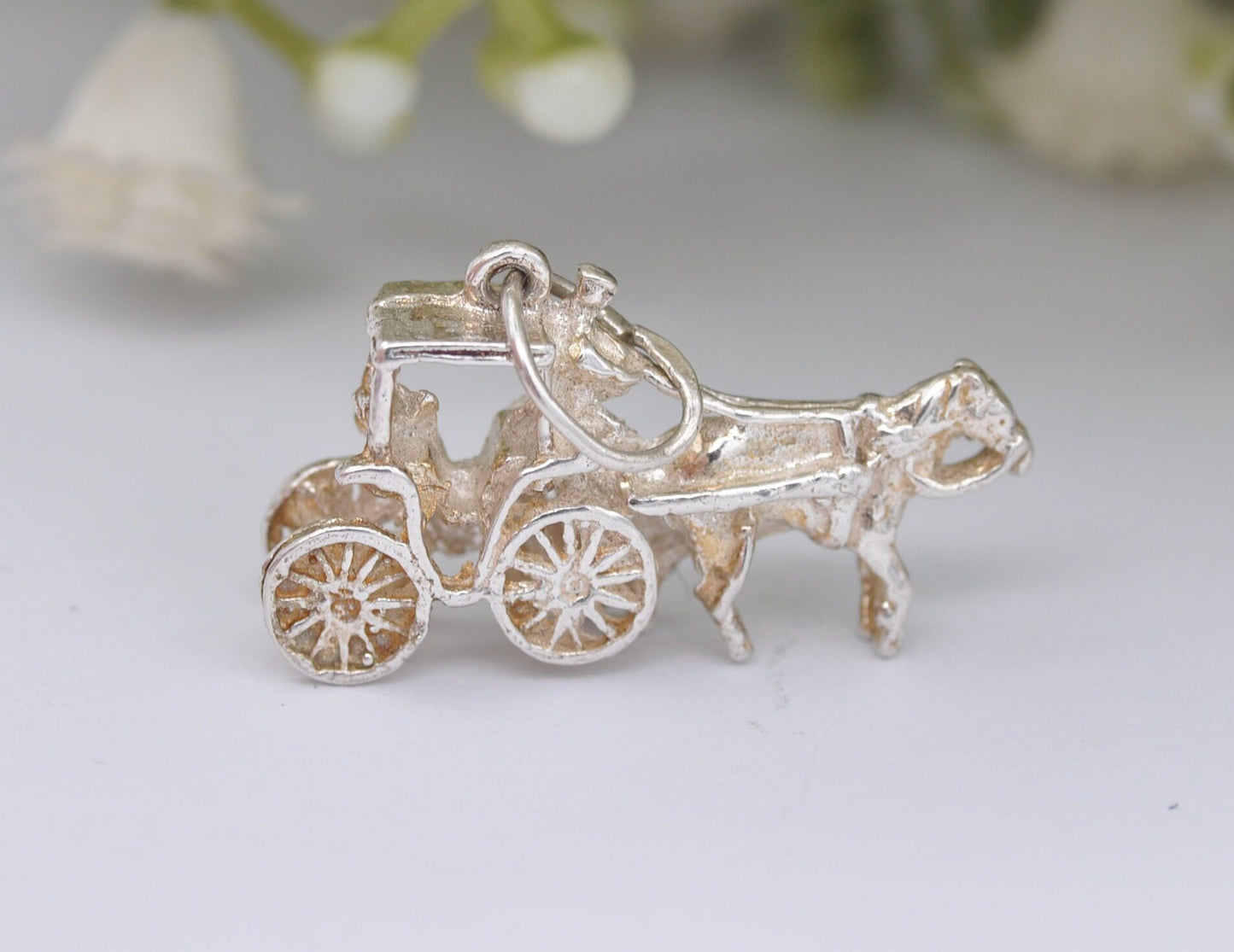 Vintage Sterling Silver Horse and Carriage Charm / Pendant - Cart / Animal / Nature / Charm Bracelet