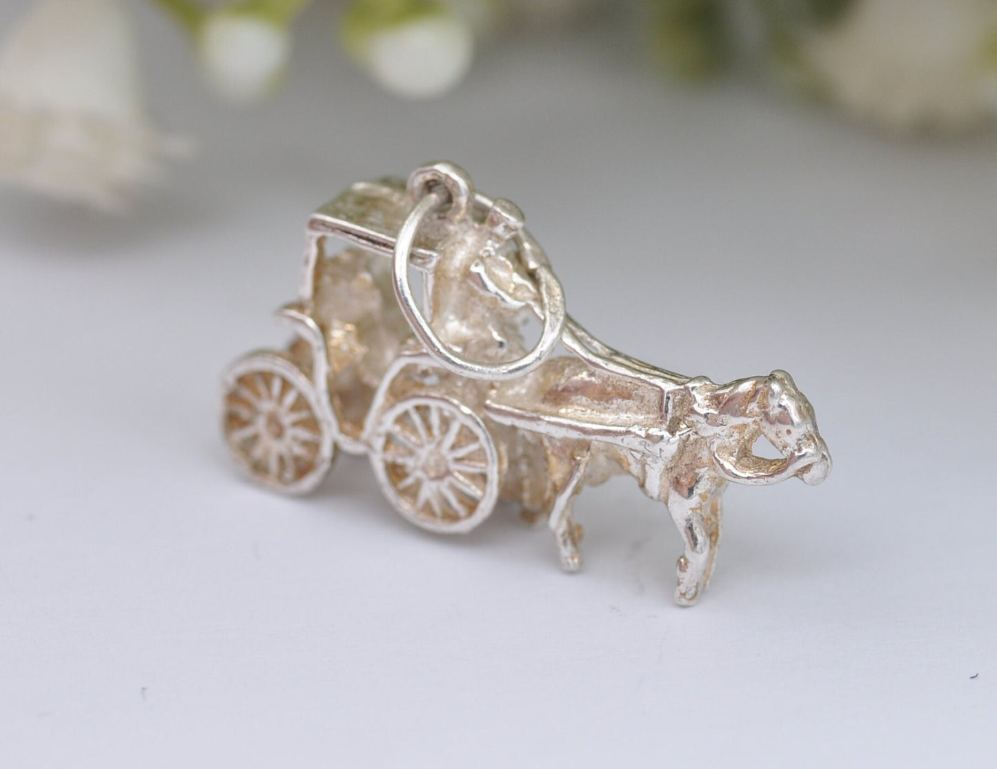 Vintage Sterling Silver Horse and Carriage Charm / Pendant - Cart / Animal / Nature / Charm Bracelet