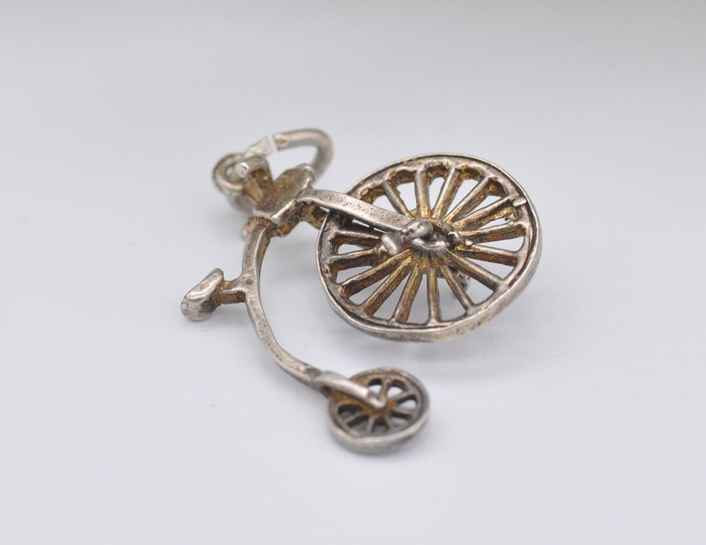 Vintage NUVO Silver Penny-Farthing Charm / Pendant - Bike / Wheel / Moving / Charm Bracelet / Sterling Silver