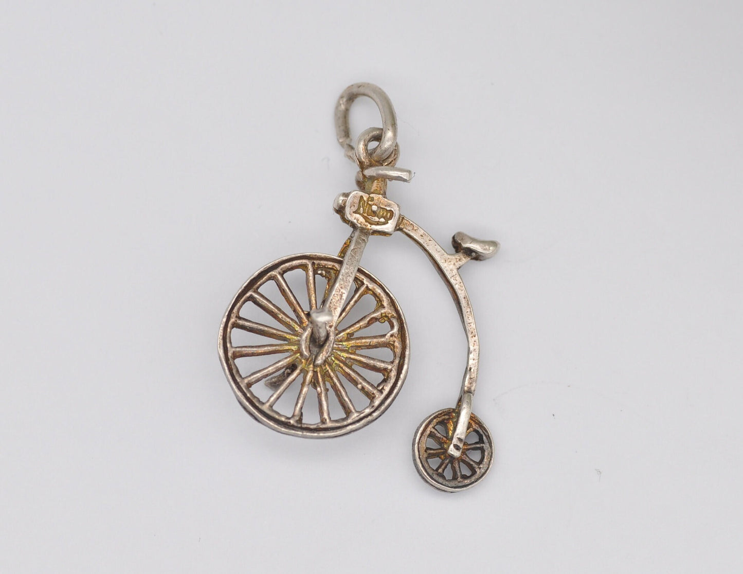 Vintage NUVO Silver Penny-Farthing Charm / Pendant - Bike / Wheel / Moving / Charm Bracelet / Sterling Silver