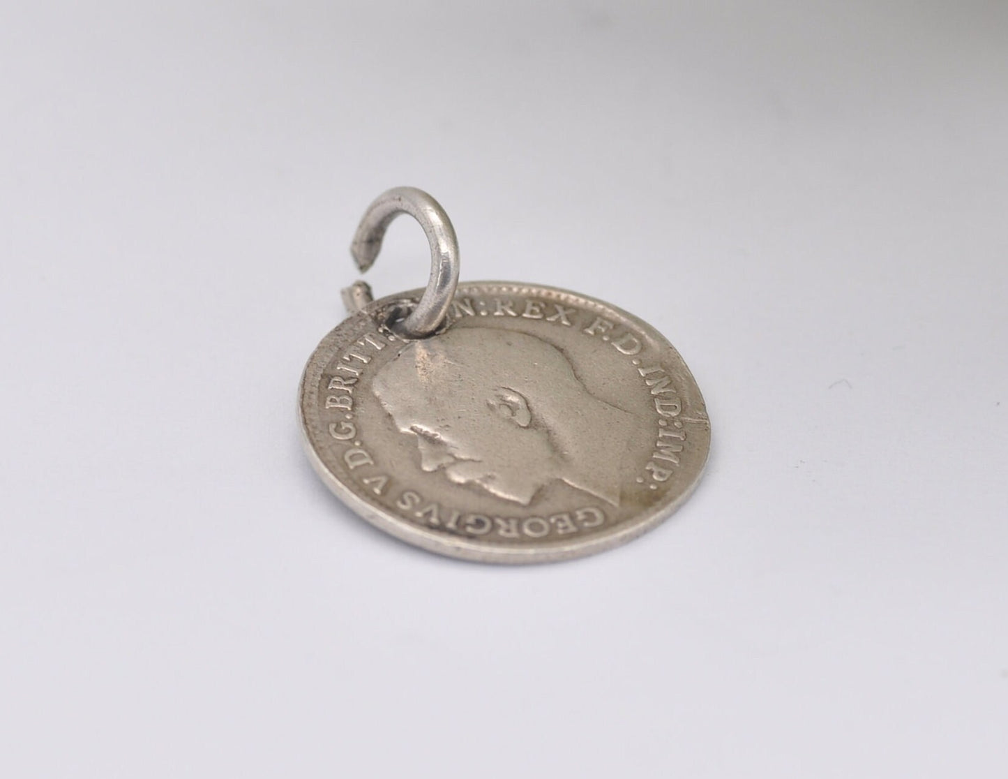 Vintage Silver George V Three Pence 1920 Coin Charm / Pendant - 3 Pence / King / English / British / Royalty / Charm Bracelet