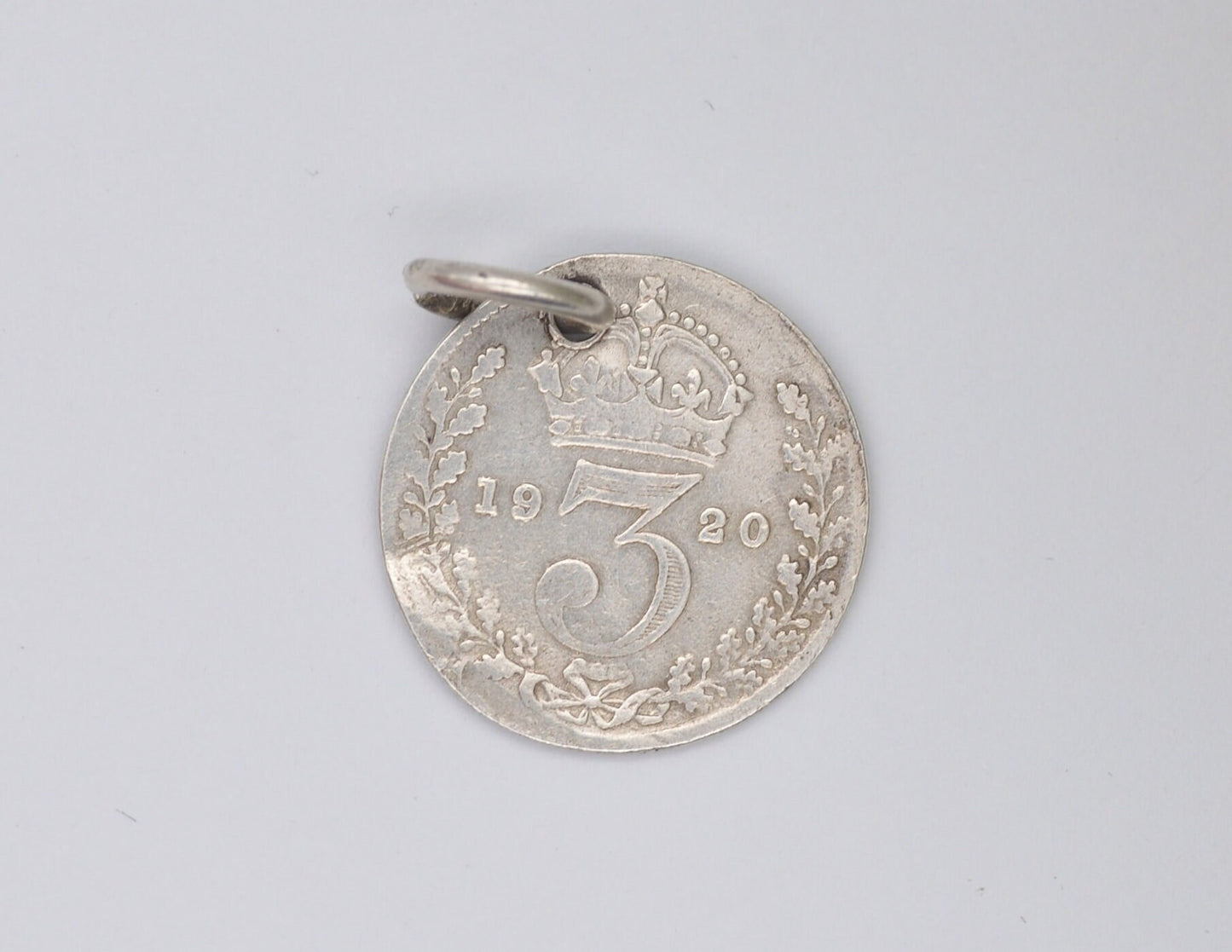 Vintage Silver George V Three Pence 1920 Coin Charm / Pendant - 3 Pence / King / English / British / Royalty / Charm Bracelet