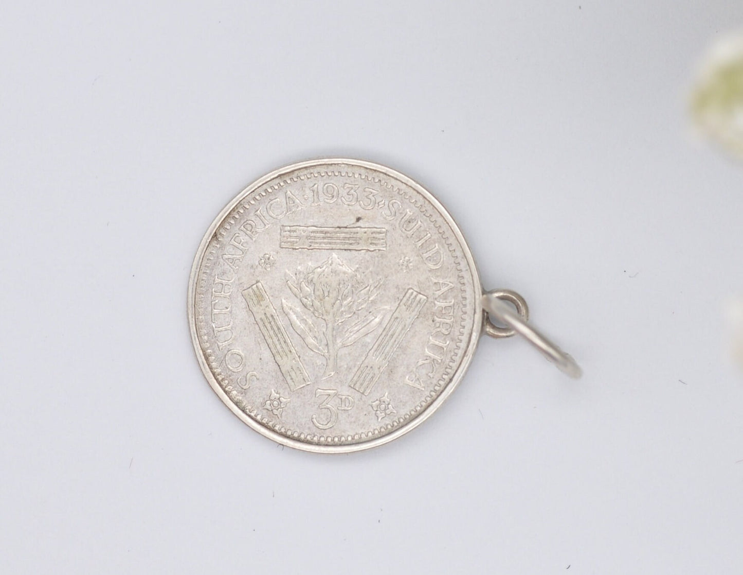 Vintage Silver South Africa George V Three Pence 1933 Coin Charm / Pendant - 3 Pence / King / English / British / Royalty / Charm Bracelet