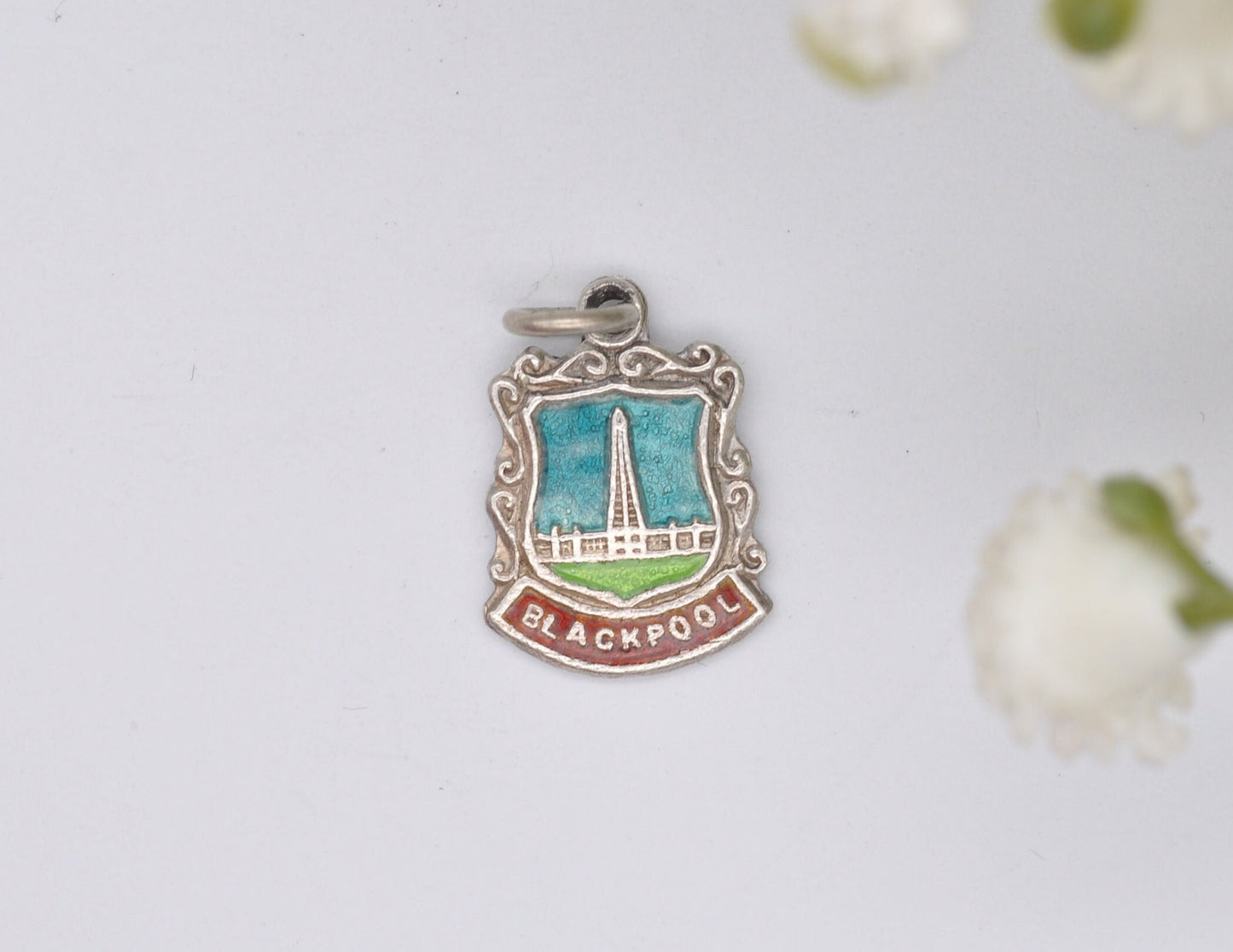 Vintage Sterling Silver Blackpool Enamel Souvenir Shield Charm / Pendant - England / Lancashire / Tourist / 925 / Charm Bracelet