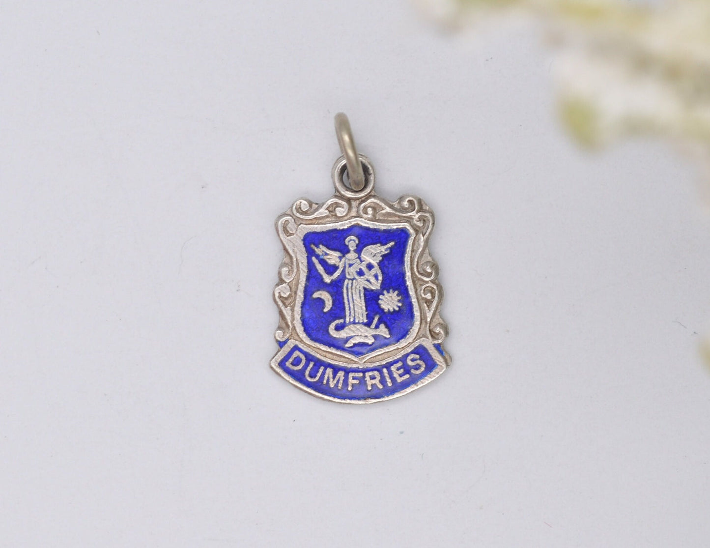Vintage Sterling Silver Dumfries Enamel Souvenir Shield Charm / Pendant - Scotland / Scottish / Tourist / 925 / Charm Bracelet / Scrap Book