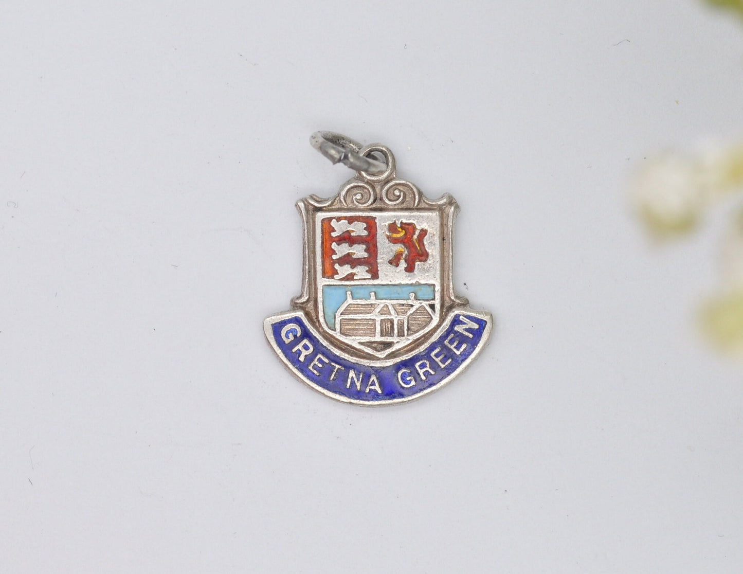 Vintage Sterling Silver Gretna Green Enamel Souvenir Charm / Pendant - Scotland / Dumfries and Galloway / Tourist / 925 / Bracelet