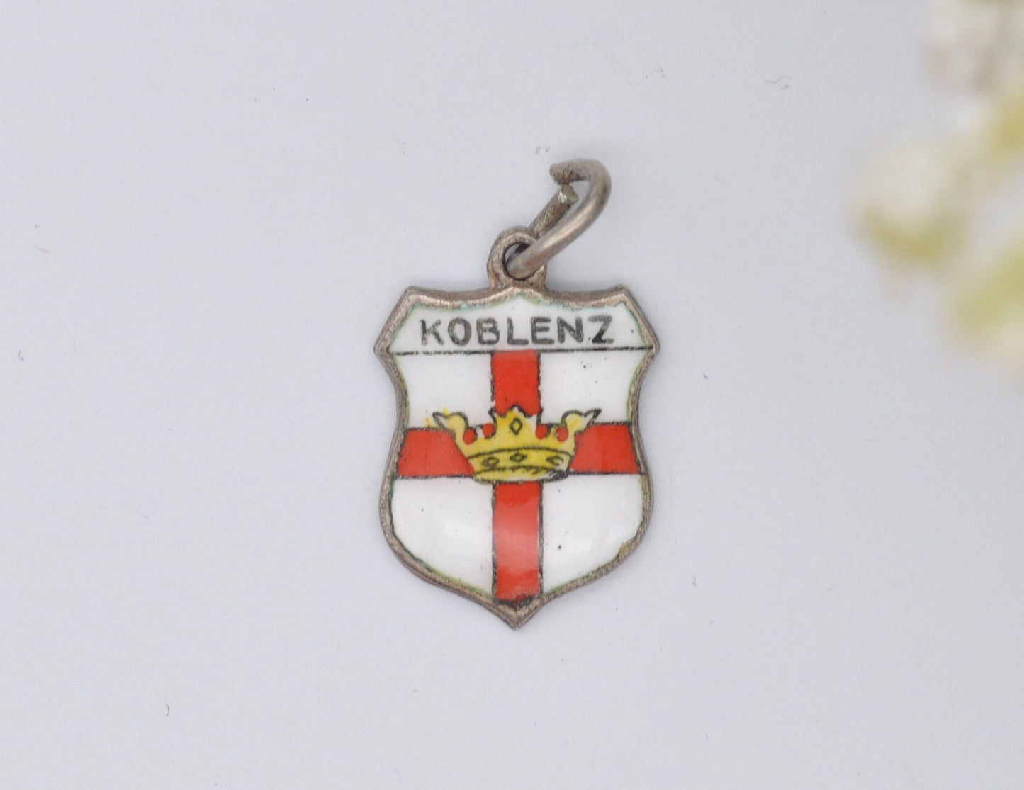 Vintage Silver Koblenz Enamel Souvenir Shield Charm / Pendant - German / Germany / Tourist / 835 / Charm Bracelet / Scrap Book
