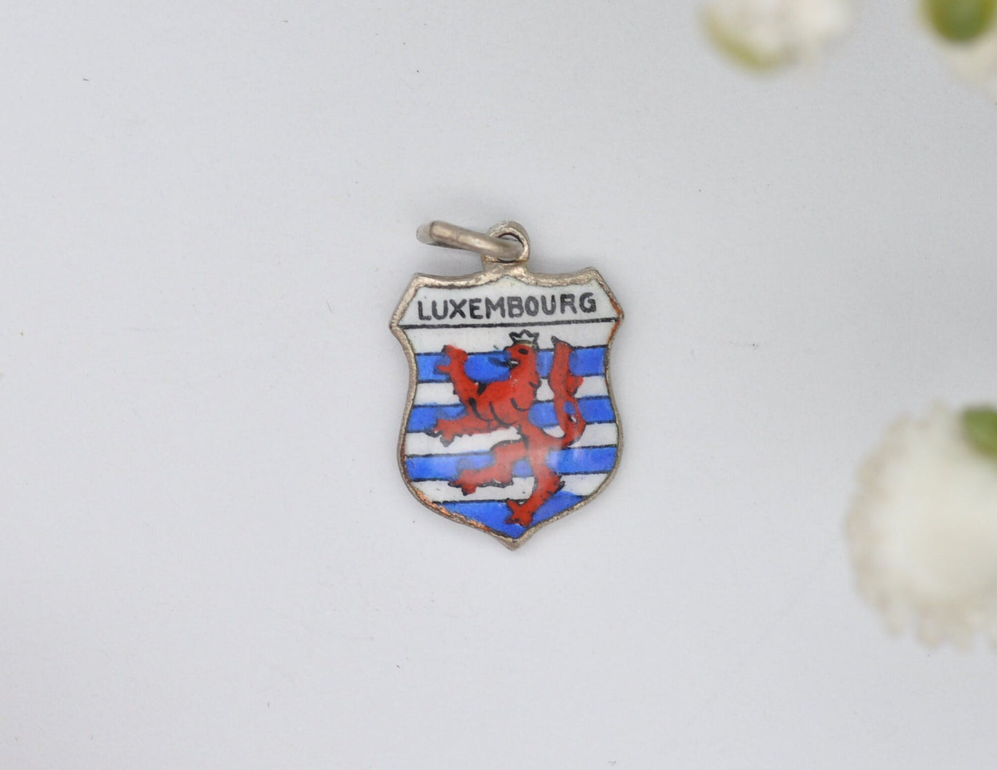 Vintage Silver Luxembourg Enamel Souvenir Charm / Pendant - Country / Europe / Tourist / Travel / Shield / Charm Bracelet