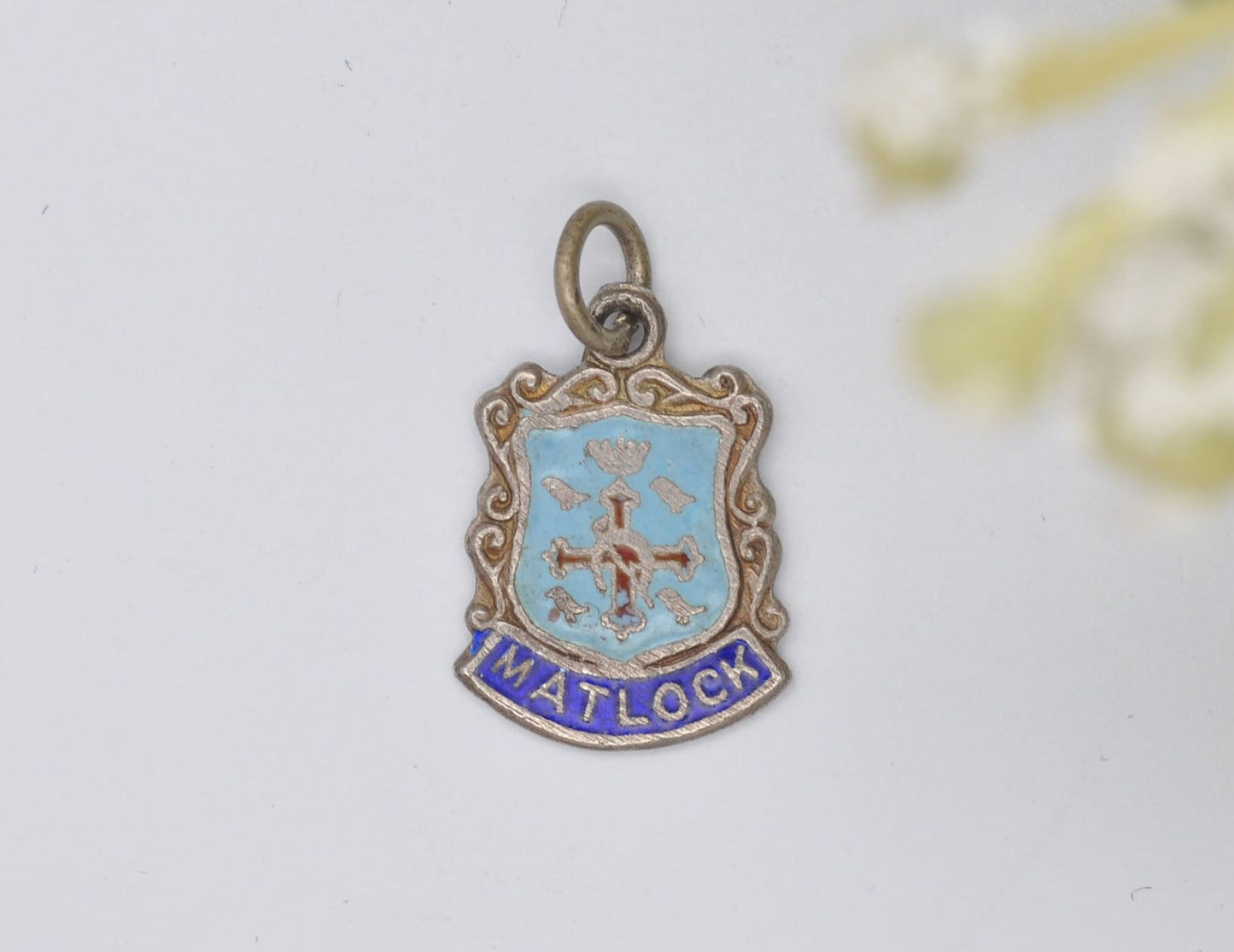 Vintage Sterling Silver Matlock Enamel Souvenir Shield Charm / Pendant - England / Derbyshire / Tourist / Charm Bracelet / Scrap Book