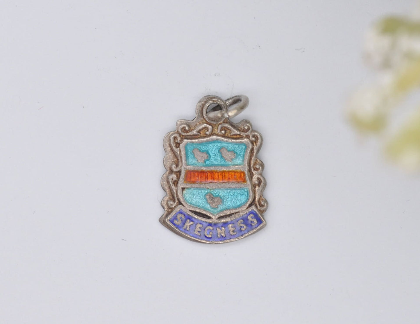 Vintage Sterling Silver Skegness Enamel Souvenir Shield Charm / Pendant - England / Lincolnshire / Tourist / Charm Bracelet / Scrap Book