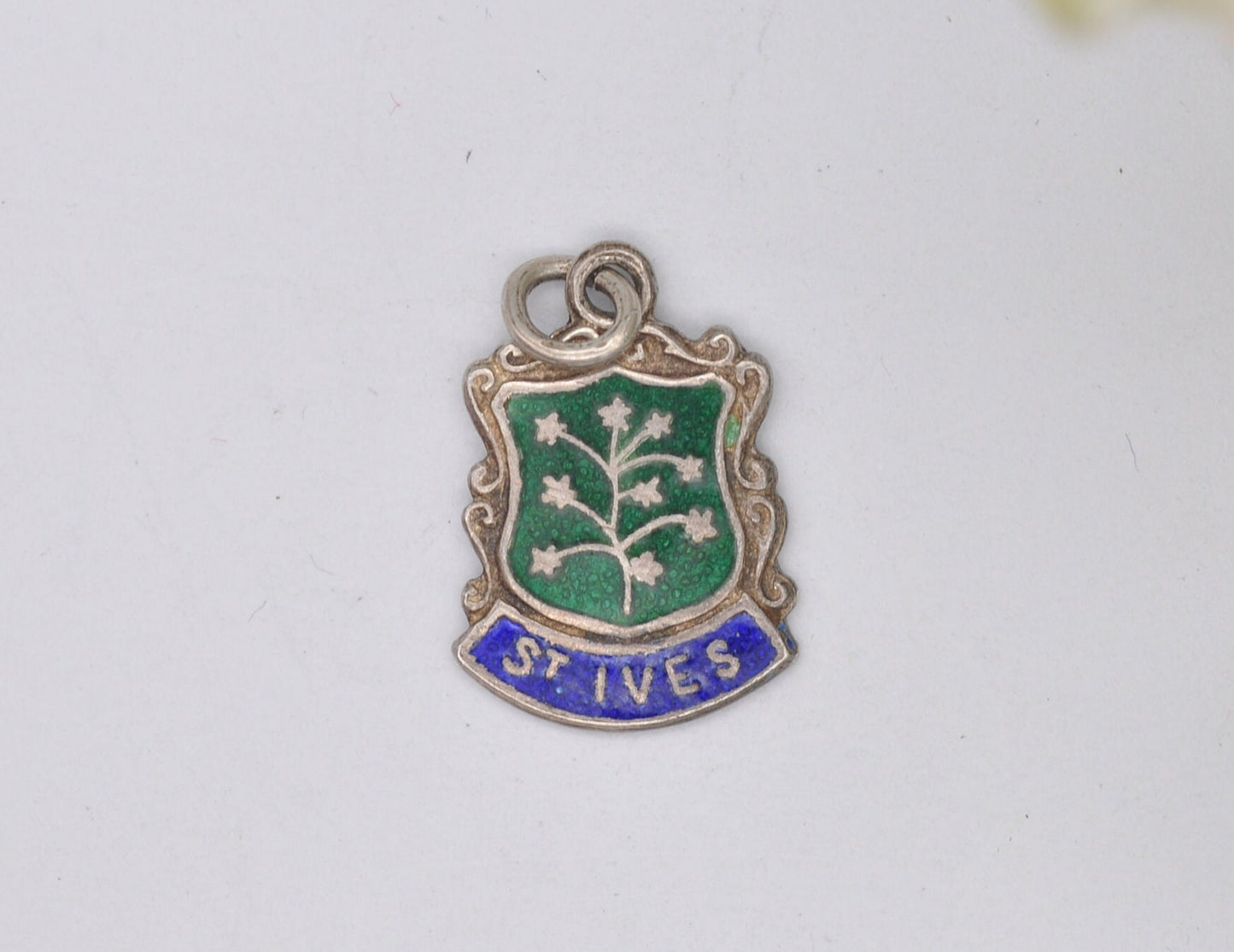 Vintage Sterling Silver St Ives Enamel Souvenir Shield Charm / Pendant - England / Cornwall / Tourist / 925 / Charm Bracelet / Scrap Book