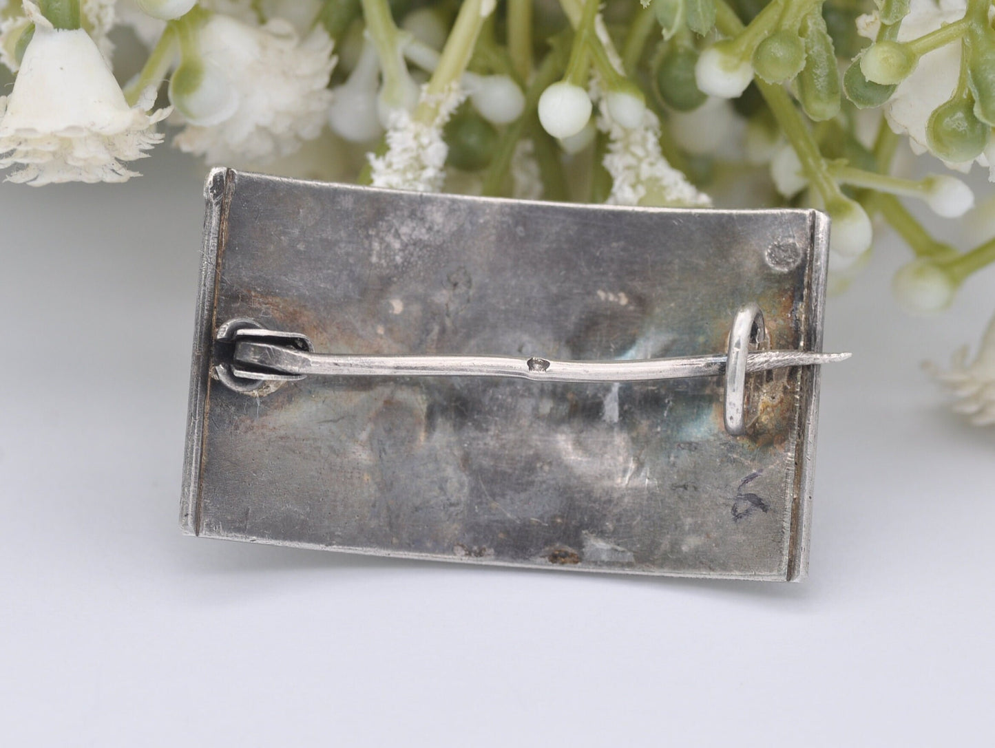 Antique Champleve Silver and Coral Enamel Brooch - Art Nouveau / French Jewellery / Floral / Orange Stone / Green / Ornate / Detailed
