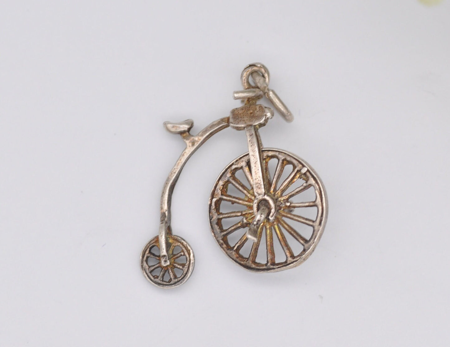 Vintage NUVO Silver Penny-Farthing Charm / Pendant - Bike / Wheel / Moving / Charm Bracelet / Sterling Silver