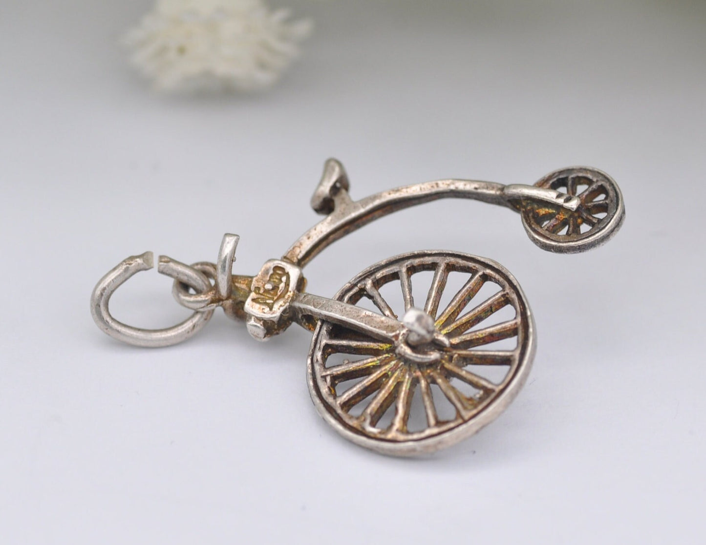 Vintage NUVO Silver Penny-Farthing Charm / Pendant - Bike / Wheel / Moving / Charm Bracelet / Sterling Silver