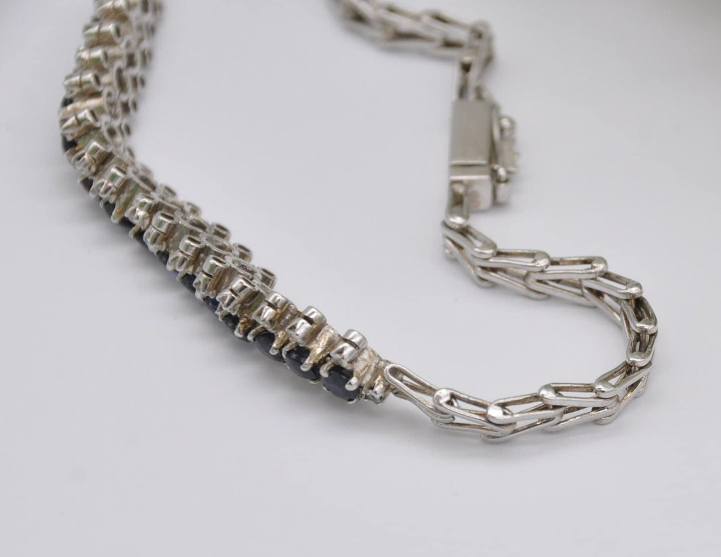 Vintage Silver Blue and White Stone Chain Bracelet - Delicate | Stylish