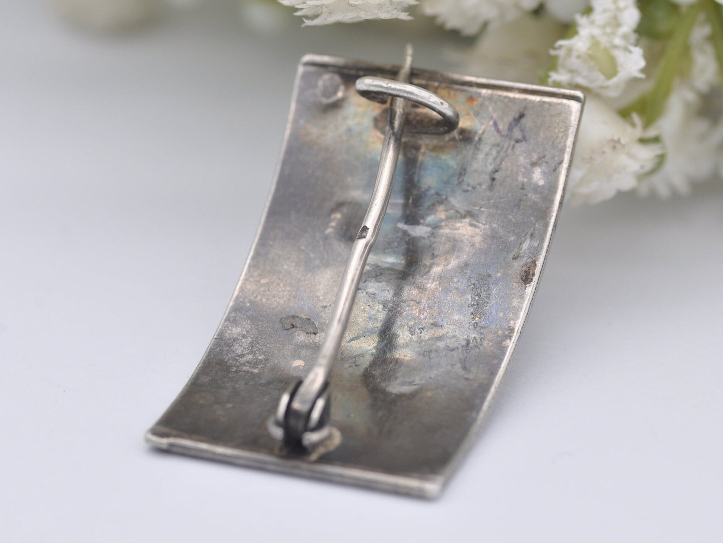 Antique Champleve Silver and Coral Enamel Brooch - Art Nouveau / French Jewellery / Floral / Orange Stone / Green / Ornate / Detailed