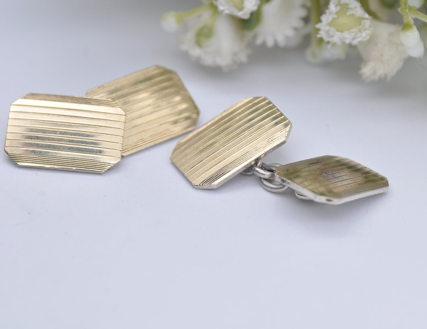 Vintage 9ct Gold and Silver H.G&S Cuff Links - Henry Griffith and Sons / Gold on Silver / Pattern / CuffLinks / Professional