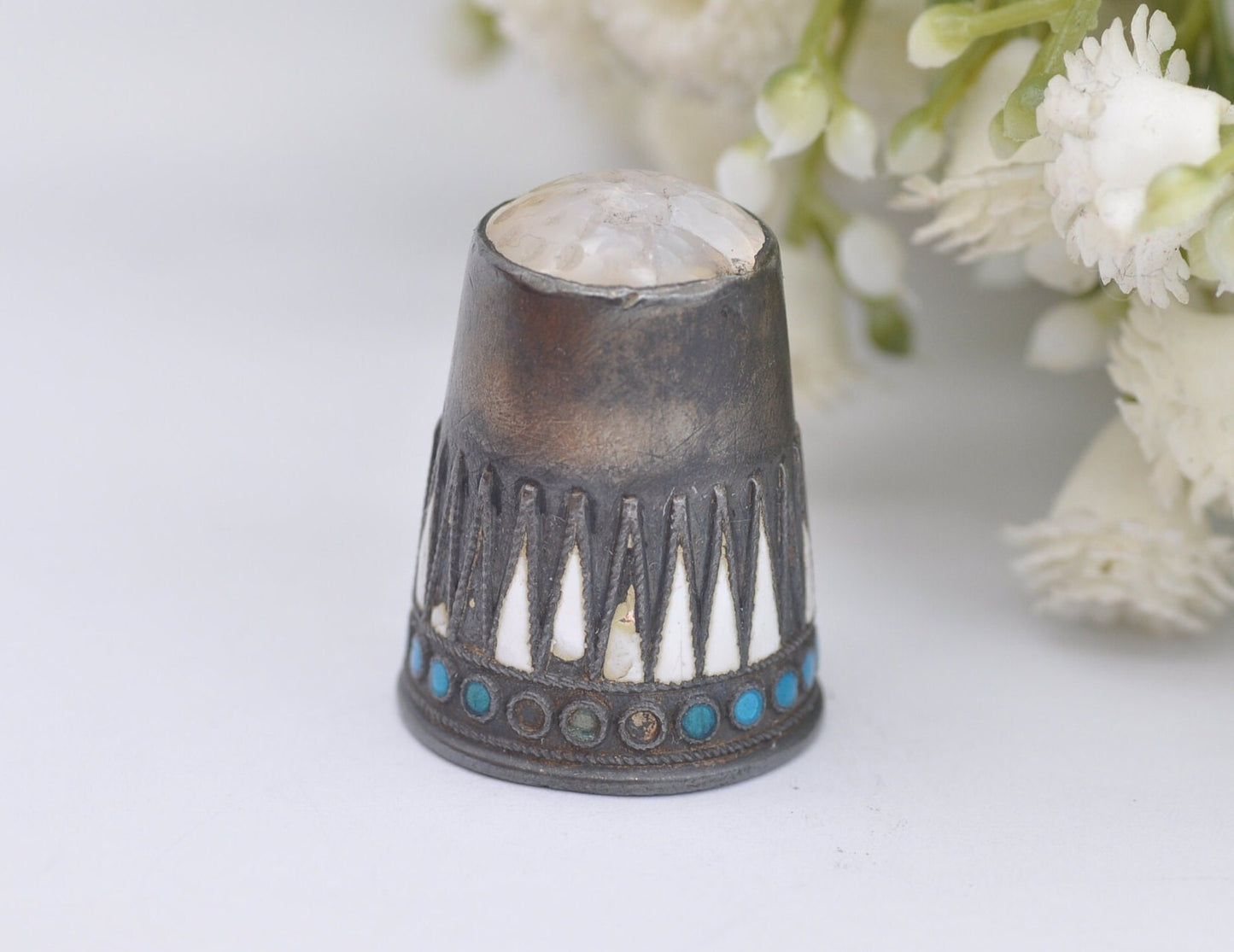 Antique Marius Hammer Enamel Thimble - 930 Silver | Norwegian | Norway | Sewing | Detailed