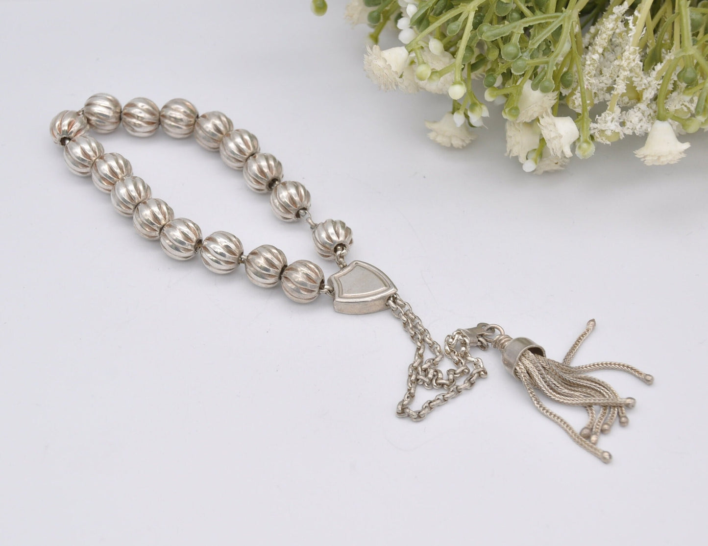 Sterling Silver Prayer Beads - Silver Bead / Silver Balls / Catholic / Religious / Shield / Vintage