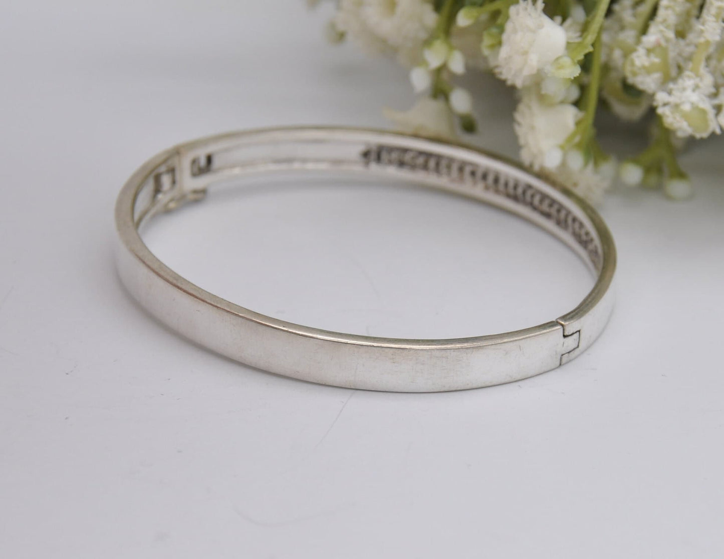 Sterling Silver and White Stone Bangle Bracelet - Elegant | Row | Safety Clip | 925