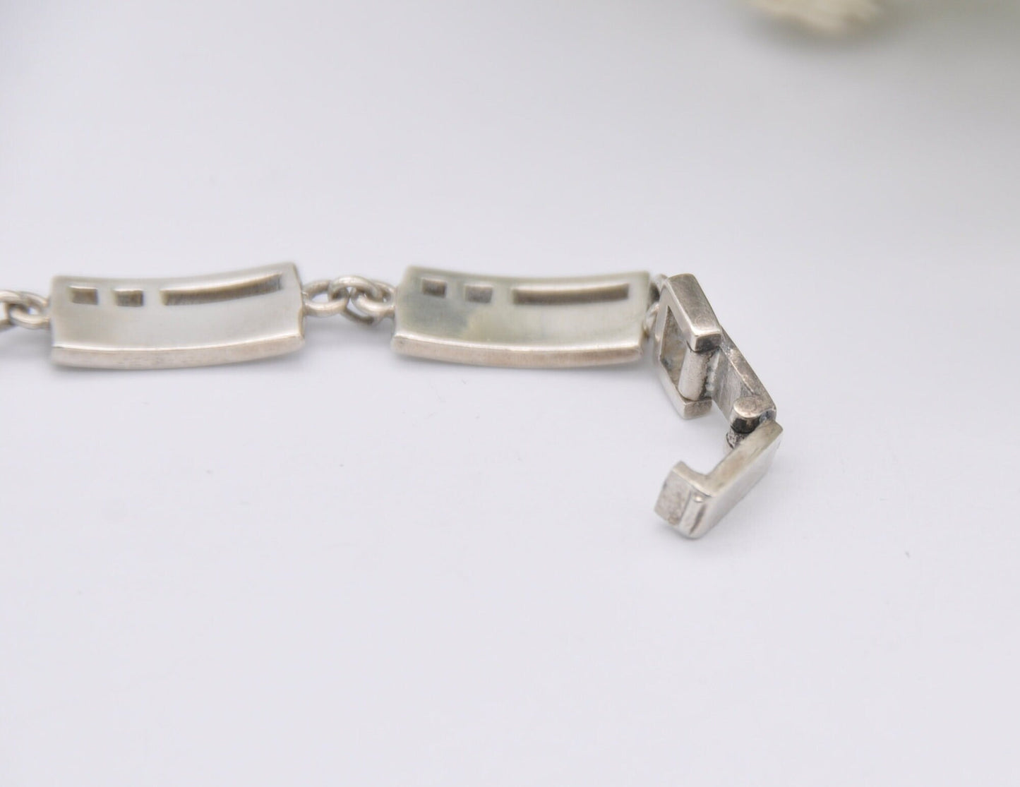 Sterling Silver Openwork Rectangle Panel Bracelet - Chain / Modernist Design / 925