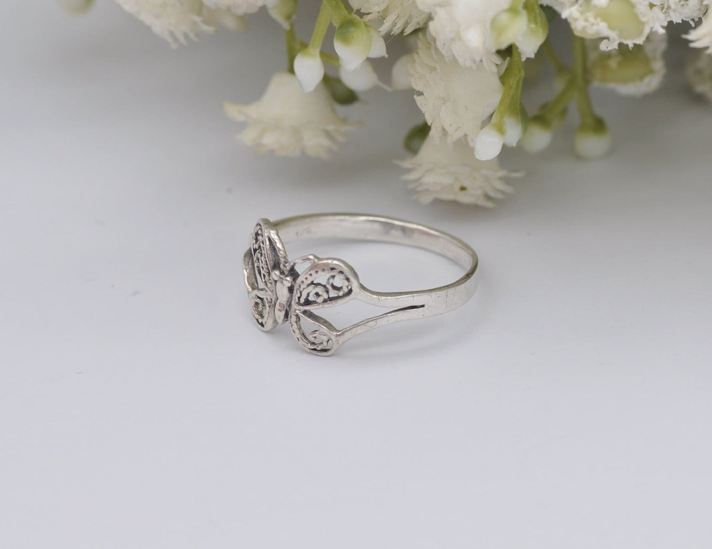 Sterling Silver Butterfly Ring - Insect / Nature / Hippie / Boho / Gift / UK Size - O 1/2 / US Size - 7 1/2