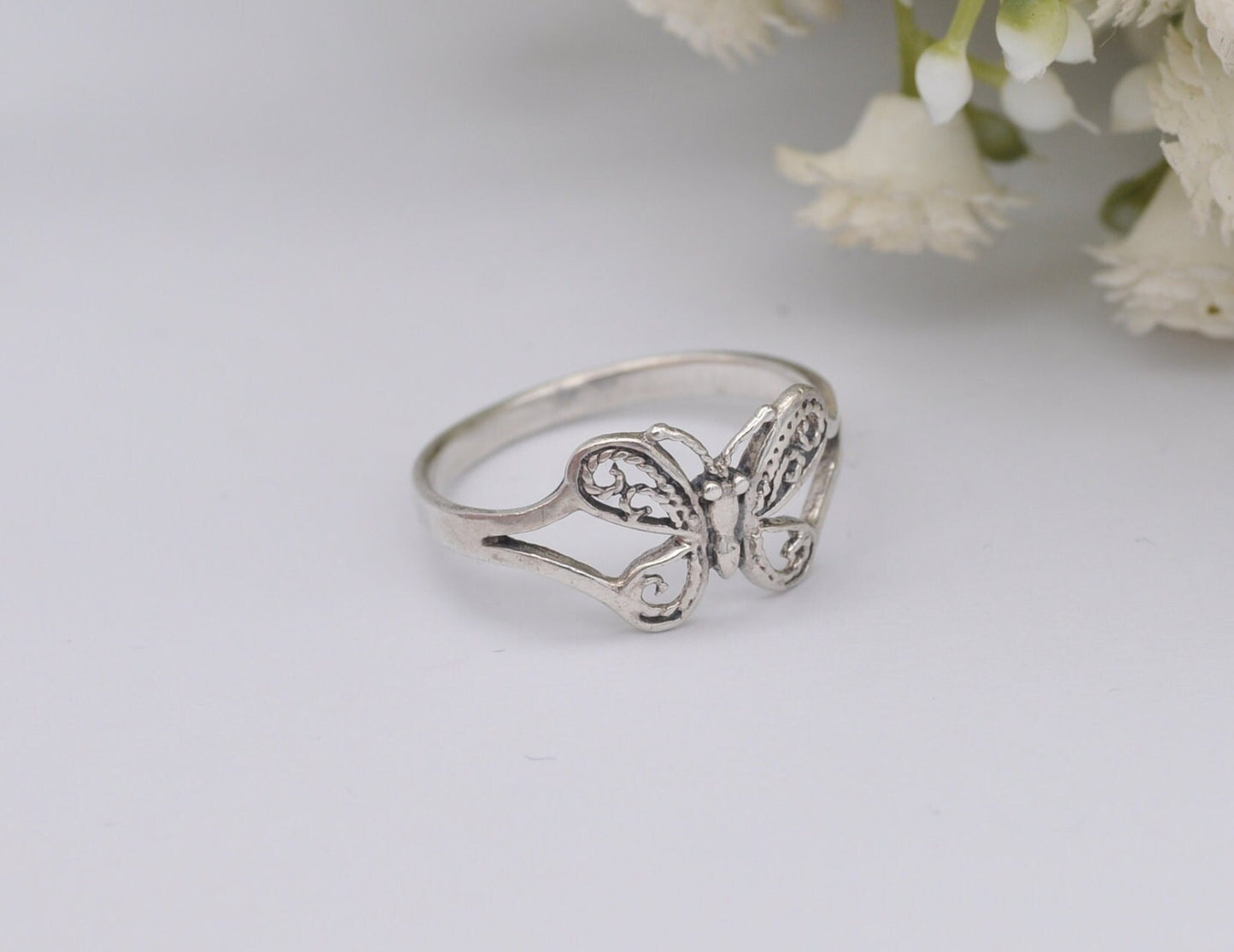 Sterling Silver Butterfly Ring - Insect / Nature / Hippie / Boho / Gift / UK Size - O 1/2 / US Size - 7 1/2