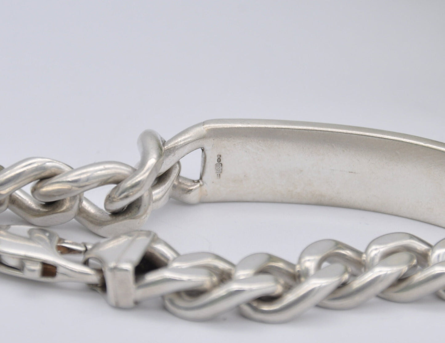 Sterling Silver Curb Link Chain Bracelet - Big | Chunky | Blank Cartouche | Tag | Lobster Claw | 925 | 45.7g | 20cm