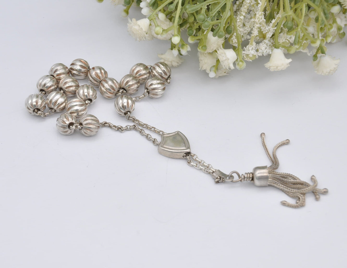 Sterling Silver Prayer Beads - Silver Bead / Silver Balls / Catholic / Religious / Shield / Vintage