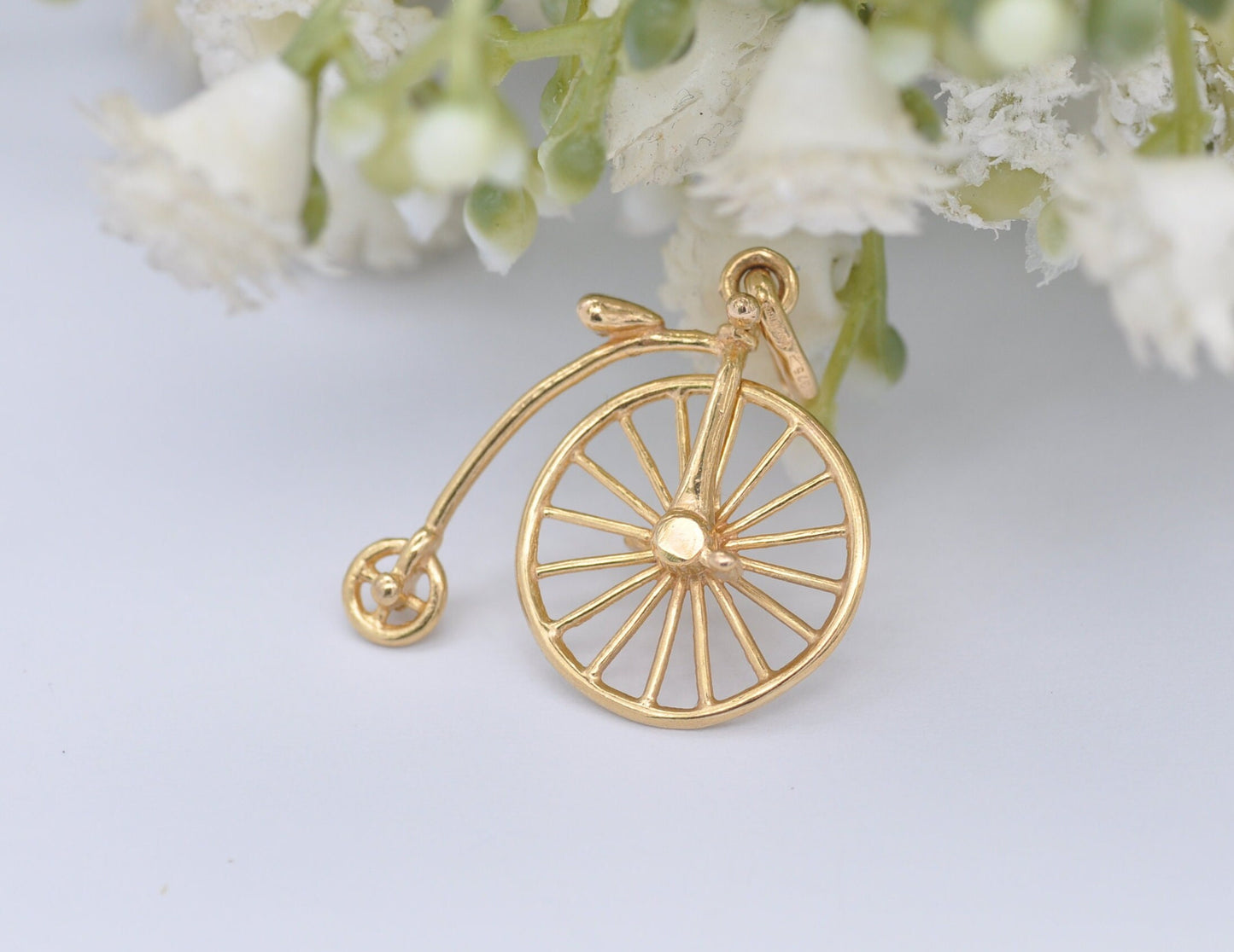 9ct Gold Penny-Farthing Charm / Pendant - Vintage 1970s / Spinning Wheel / Old Style Bike / Victorian Style / Moving / Charm Bracelet