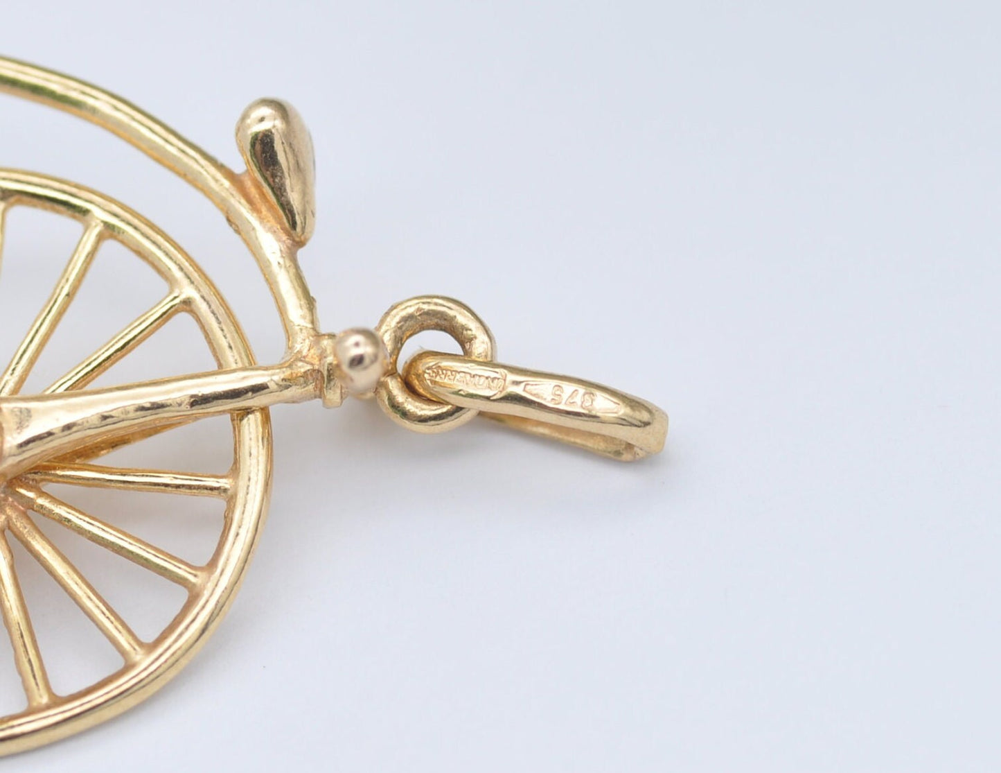 9ct Gold Penny-Farthing Charm / Pendant - Vintage 1970s / Spinning Wheel / Old Style Bike / Victorian Style / Moving / Charm Bracelet
