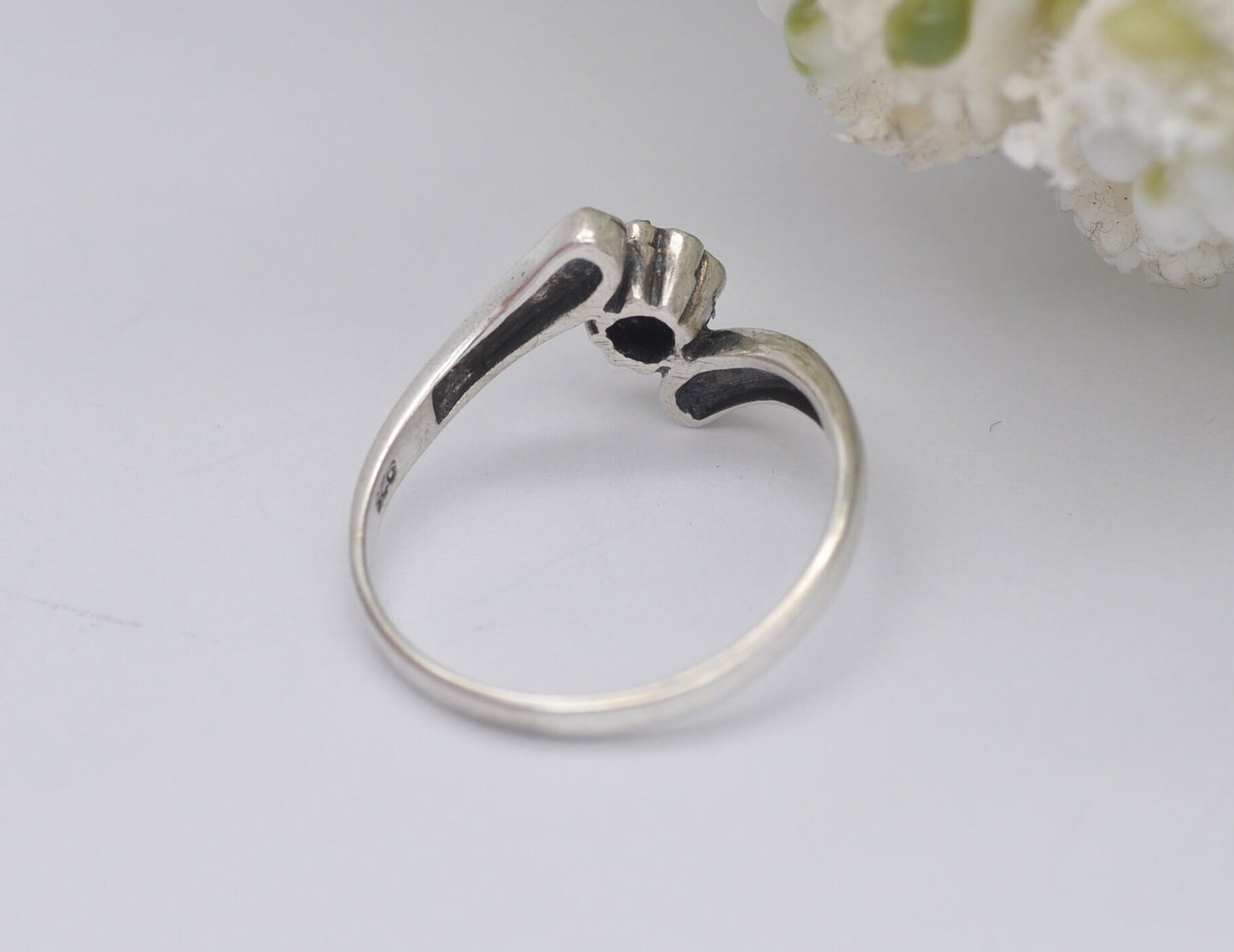 Silver Marcasite Bypass Flower Ring - Vintage Art Deco Style | Statement Cocktail | Cluster Band | 925 Sterling | UK Size P | US Size 7 3/4