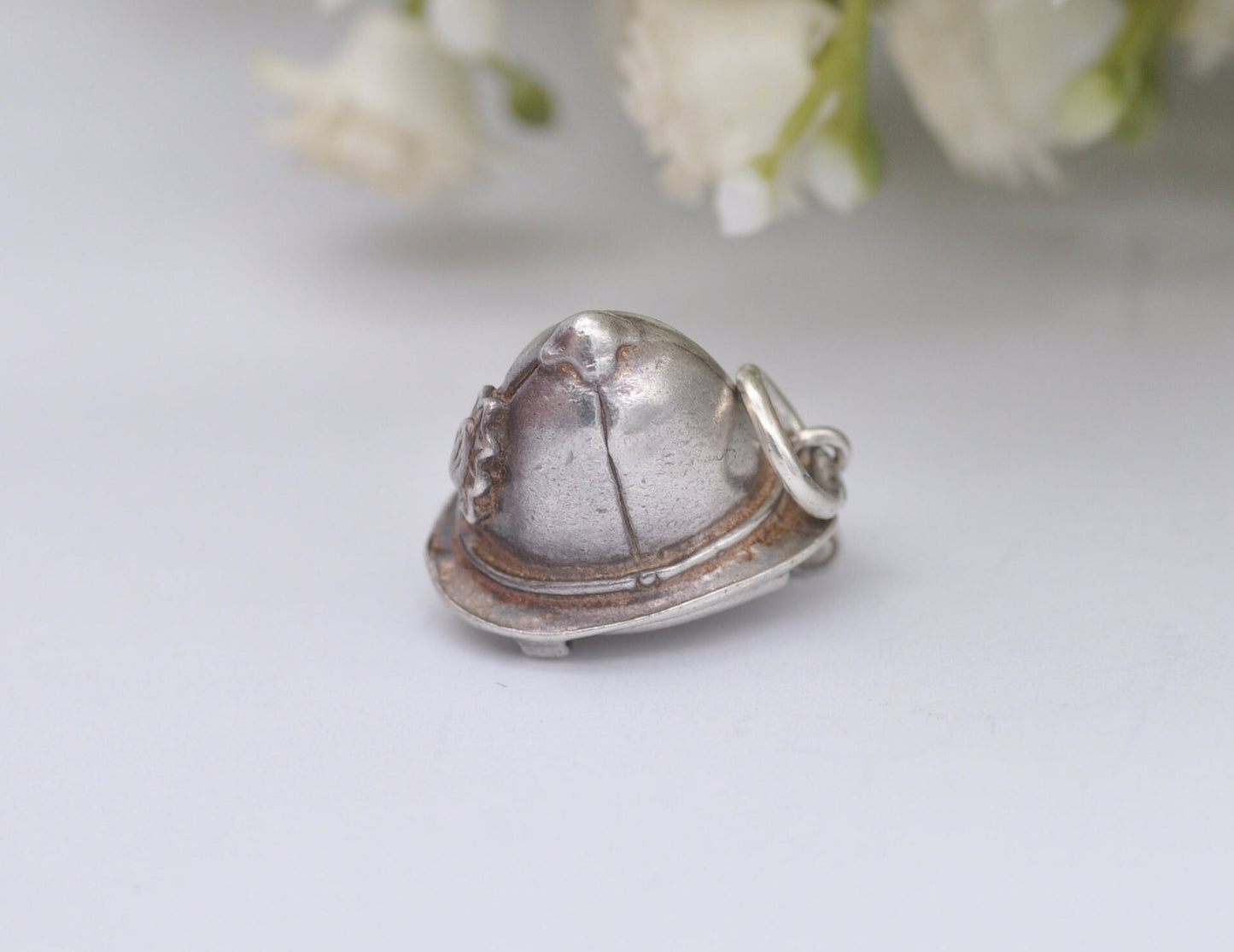 Vintage Sterling Silver Opening Police Helmet Charm / Pendant - Policeman | Car | Charm Bracelet