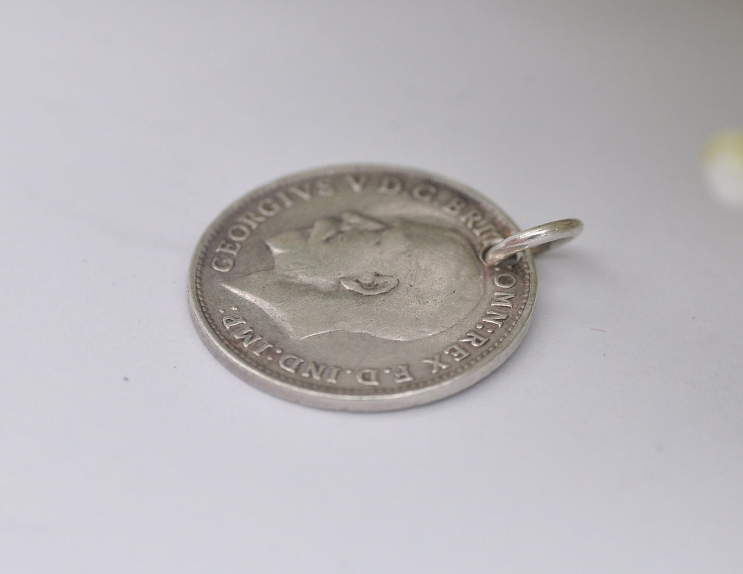 Vintage Silver George V Three Pence 1917 Coin Charm / Pendant - 3 Pence / King / English / British / Royalty / Charm Bracelet