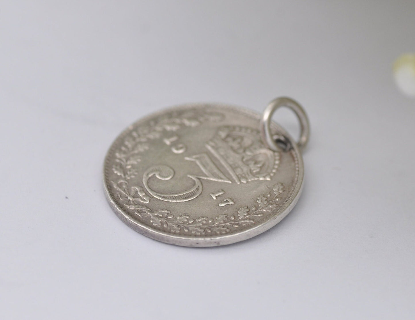 Vintage Silver George V Three Pence 1917 Coin Charm / Pendant - 3 Pence / King / English / British / Royalty / Charm Bracelet