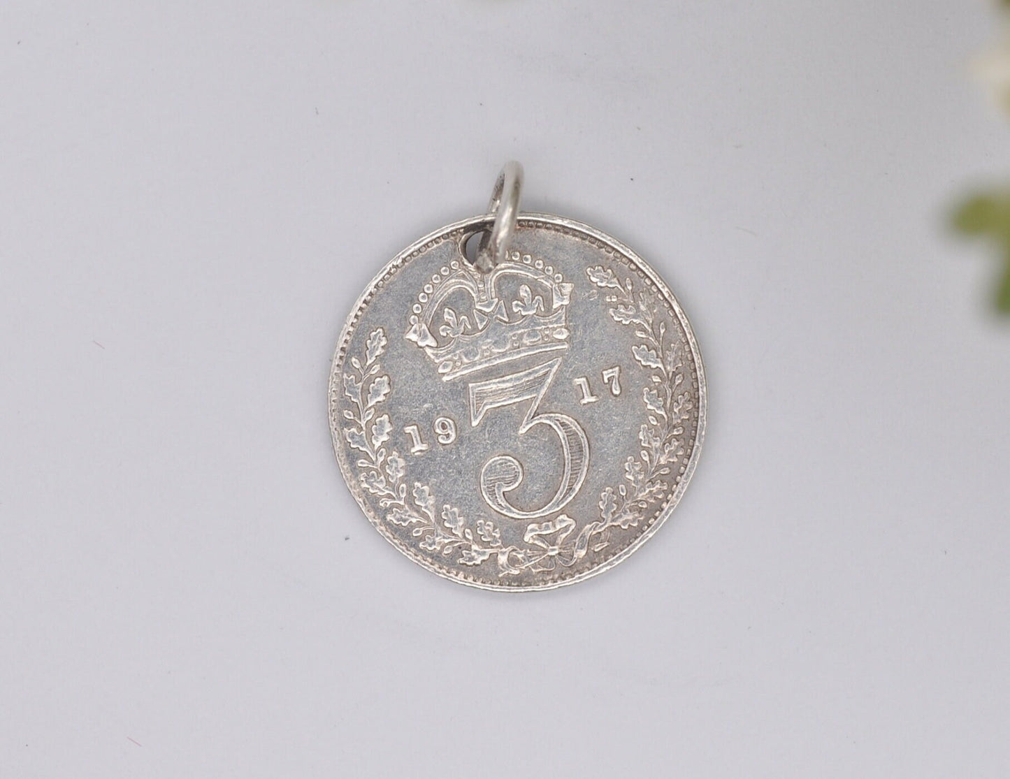 Vintage Silver George V Three Pence 1917 Coin Charm / Pendant - 3 Pence / King / English / British / Royalty / Charm Bracelet