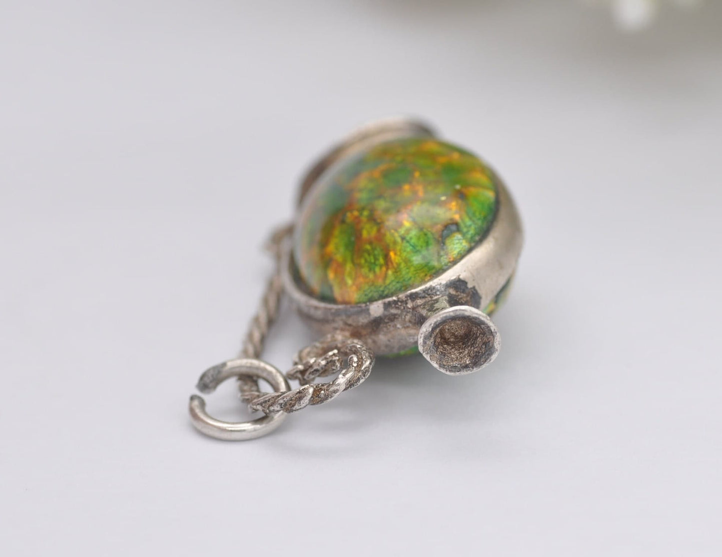 Vintage Sterling Silver Murano Glass Jug Charm / Pendant - Interesting / Stone / Green / Wine / Charm Bracelet