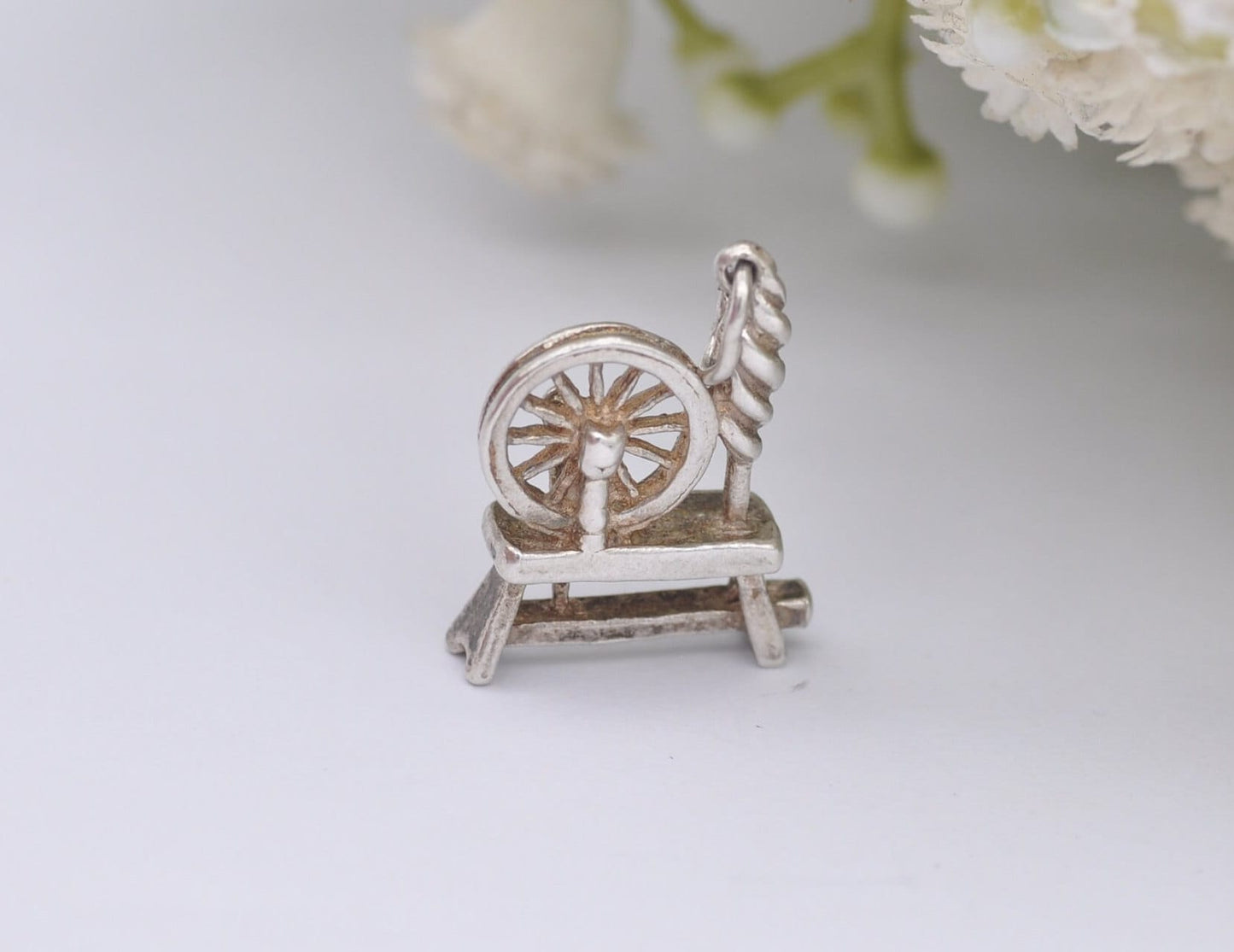 Vintage Silver Spinning Wheel Charm / Pendant - Disney / Sleeping Beauty / Charm Bracelet / Aurora / Detailed