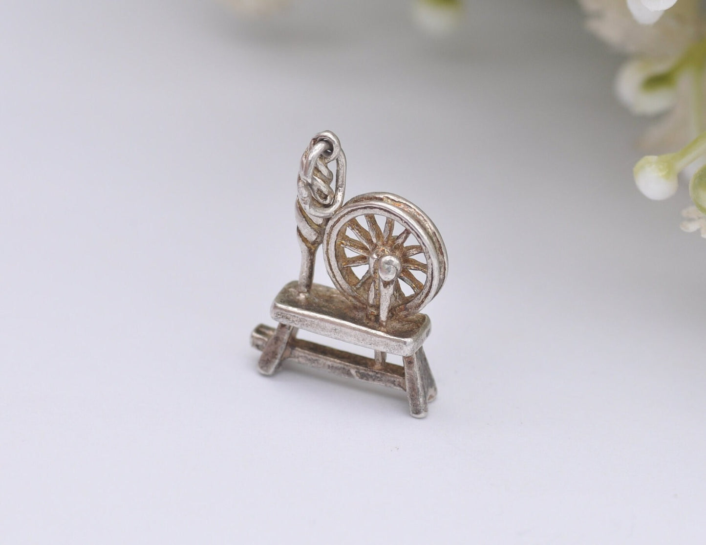 Vintage Silver Spinning Wheel Charm / Pendant - Disney / Sleeping Beauty / Charm Bracelet / Aurora / Detailed
